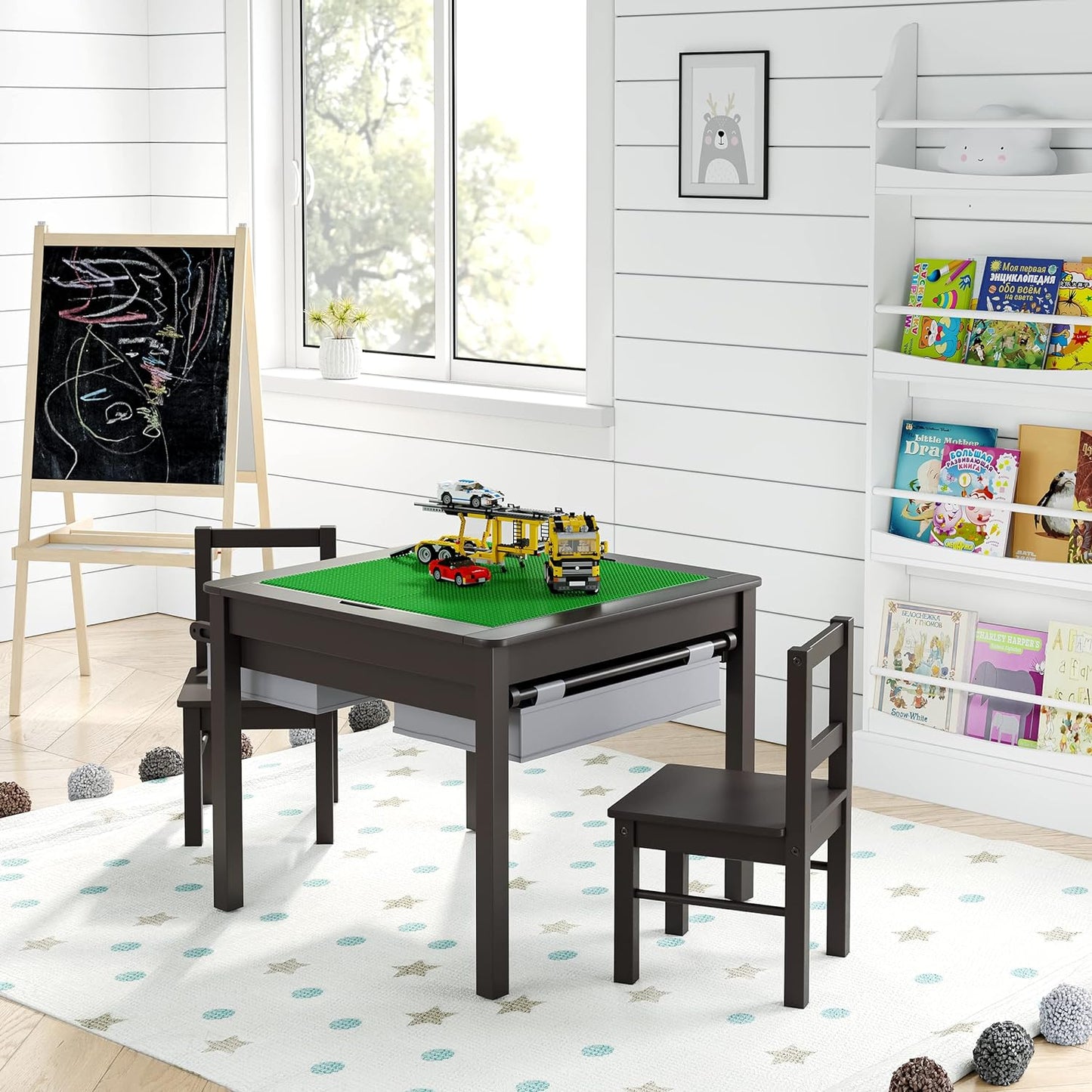 UTEX Juego de mesa de construcción para niños 2 en 1 de madera con...