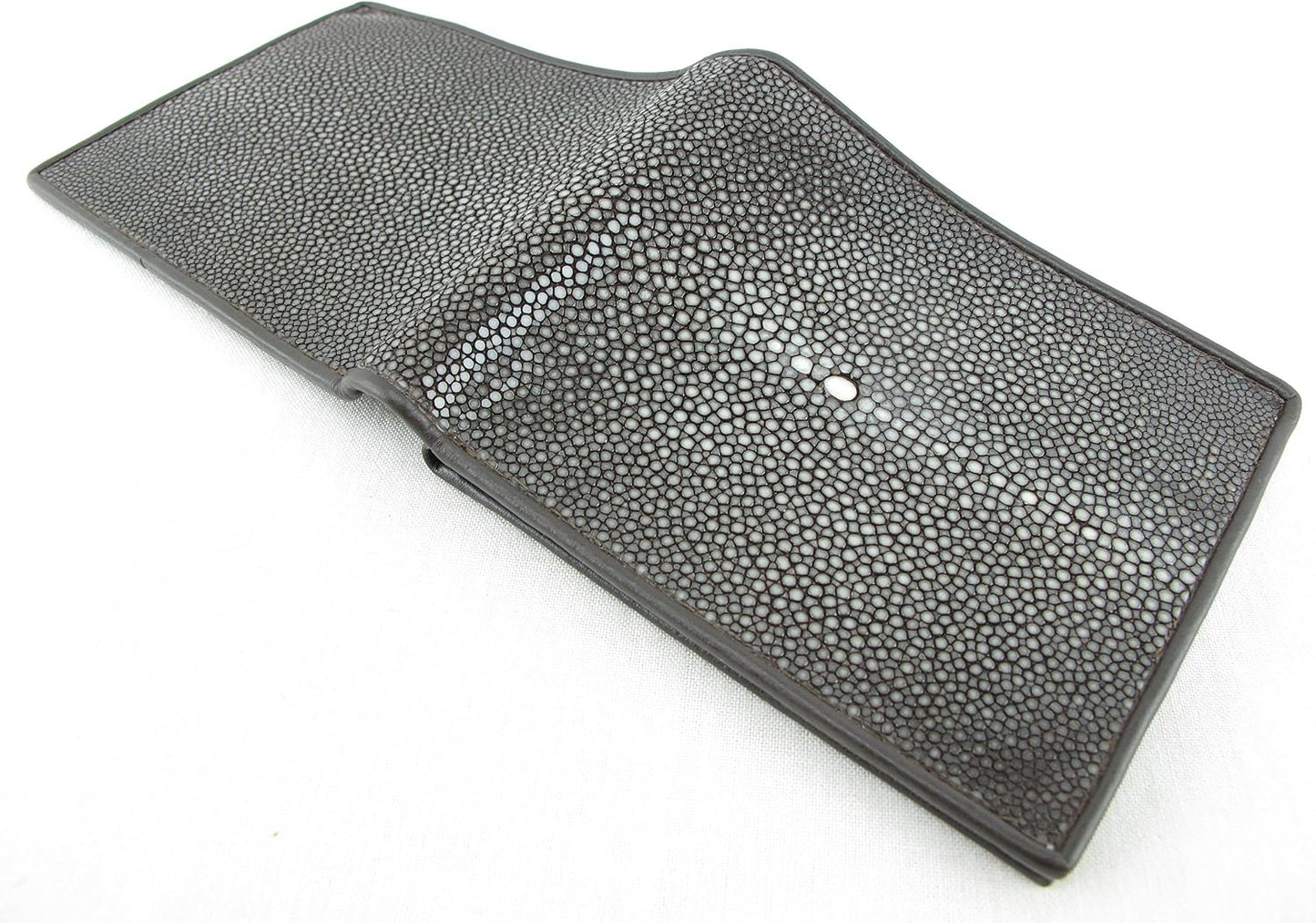 Pelgio Cartera plegable de cuero de piel de Shagreen pulido genuino...