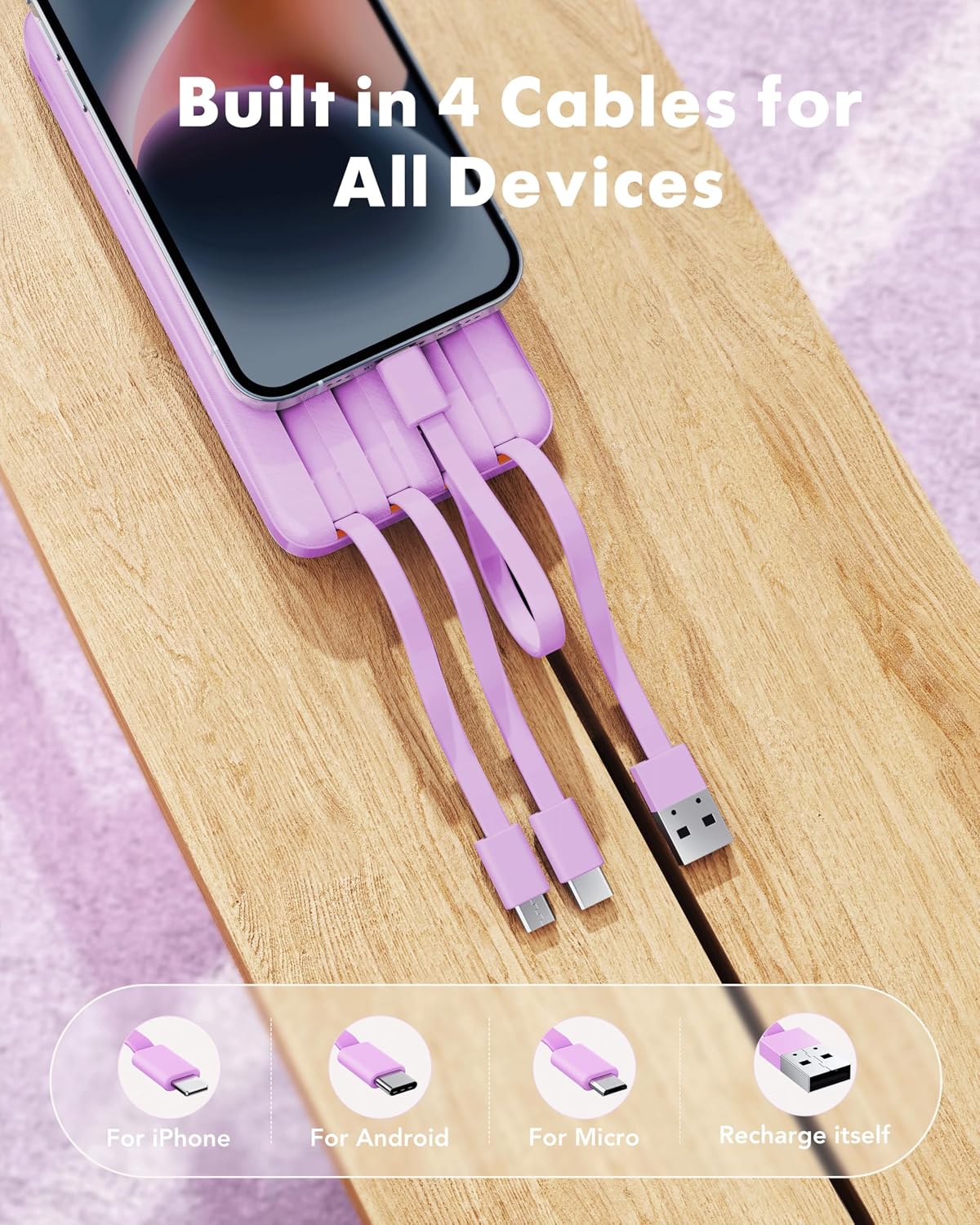charmast Cargador portátil de 20000 mAh con cables integrados, carg...