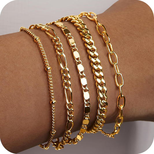 Gokeey Juego de pulseras de oro para mujer, no se deslustran, moder...