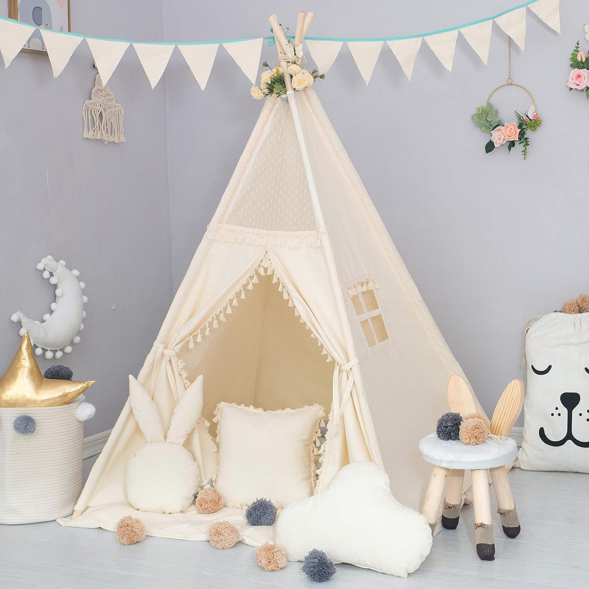 TreeBud Tienda de Campaña Tipi para Niños con Tapete Acolchado, Ban...