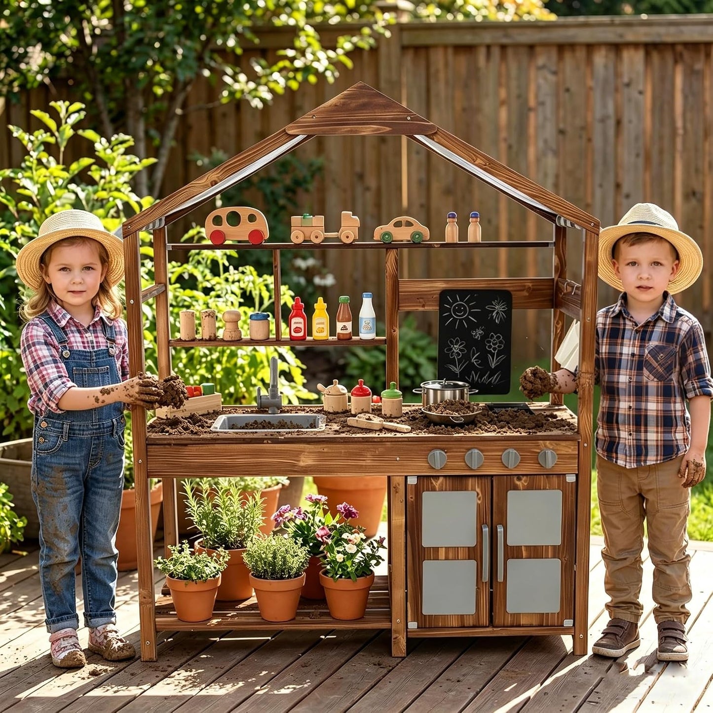 Costzon Cocina de Barro para Niños al Aire Libre, Cocina de Juego d...