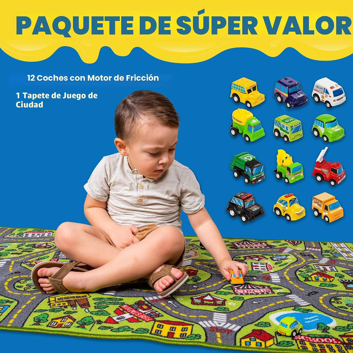 JOYIN - Alfombras de juego para niños con juego de 12 vehículos de...