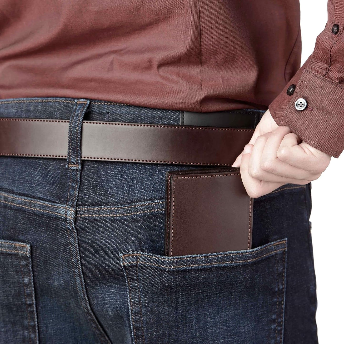 Billetera plegable de cuero de grano completo premium para hombre,...