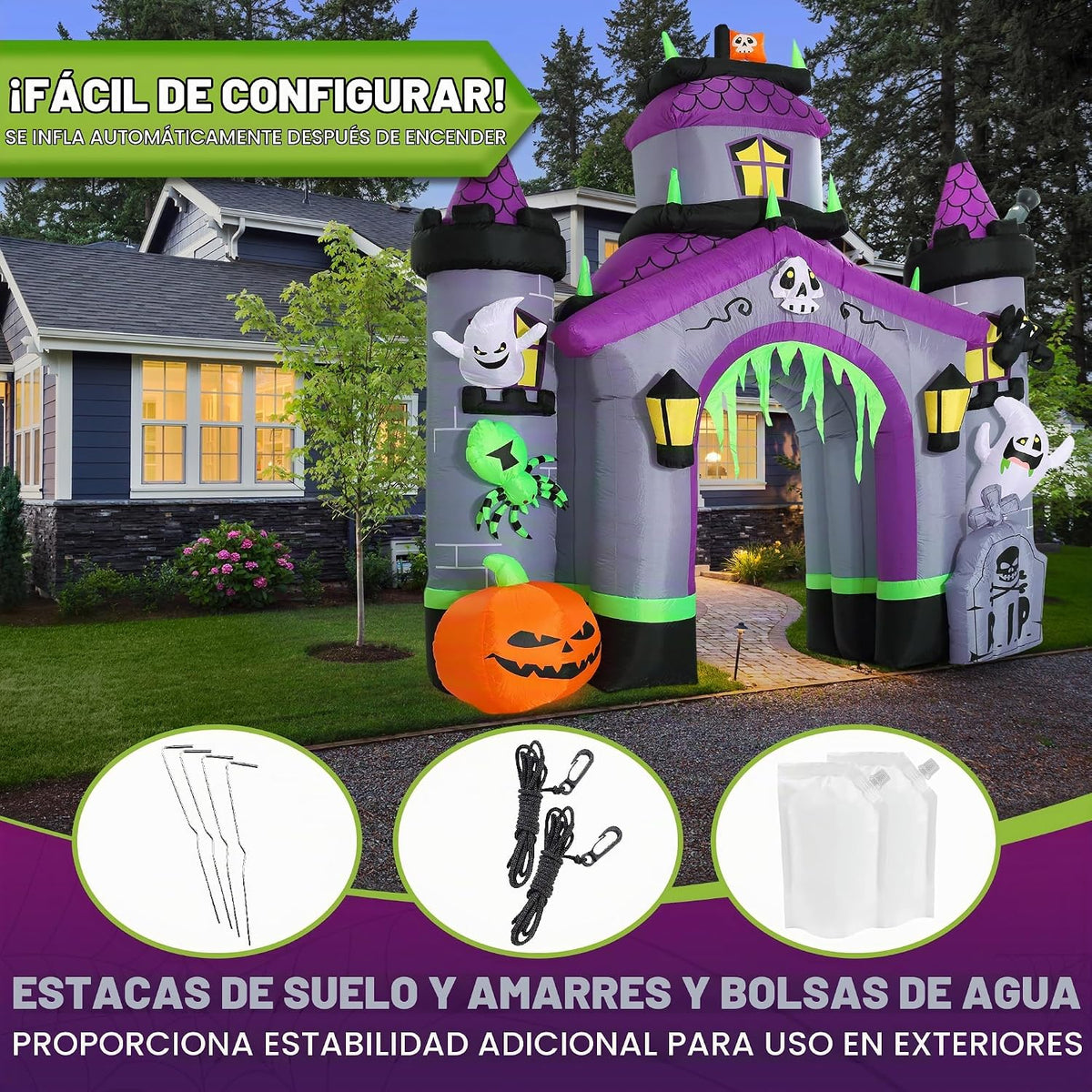 ZPISF Inflables de Halloween gigantes de 12.5 pies, castillo encant...