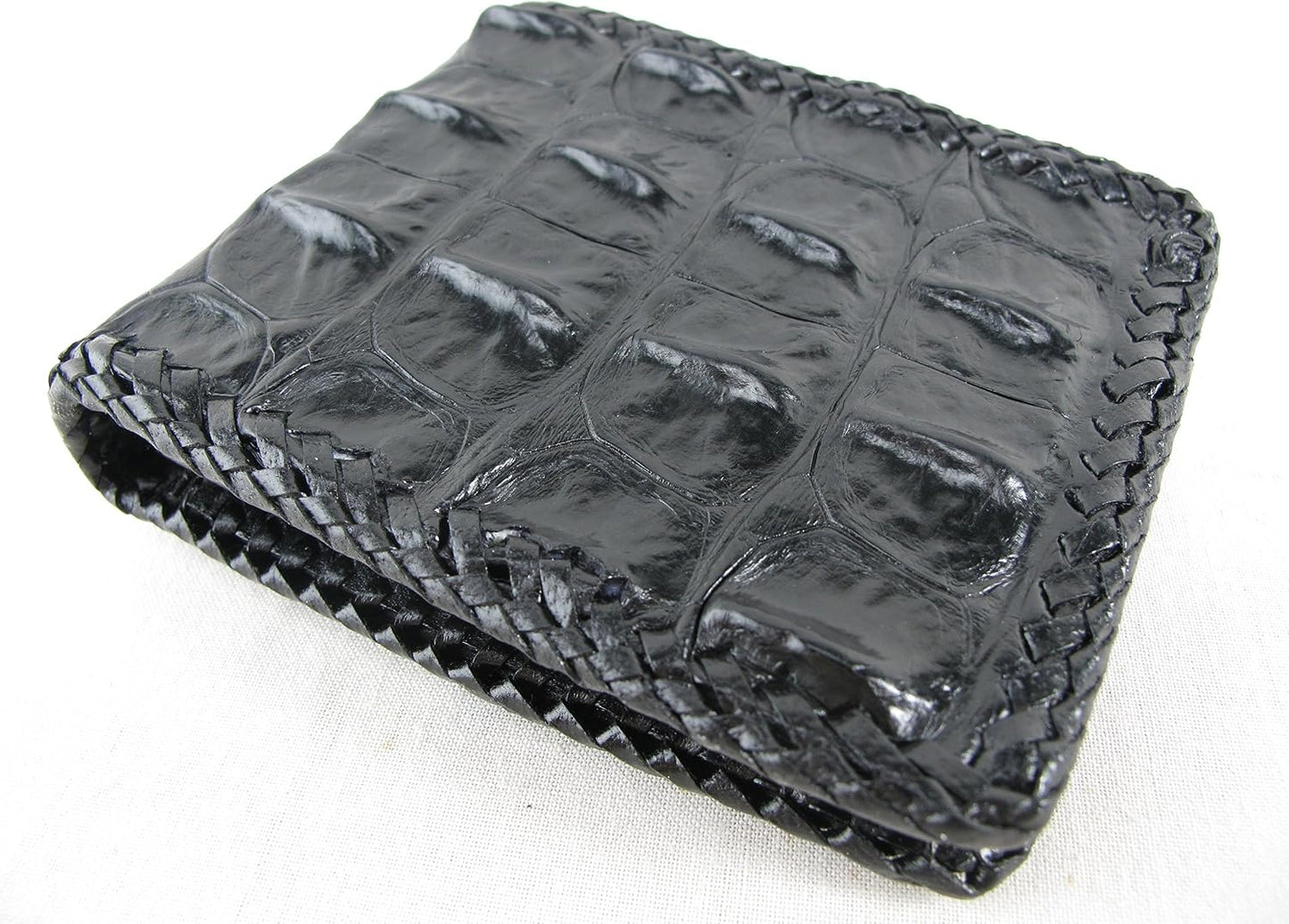 Pelgio Cartera plegable hecha a mano con piel auténtica de cocodril...