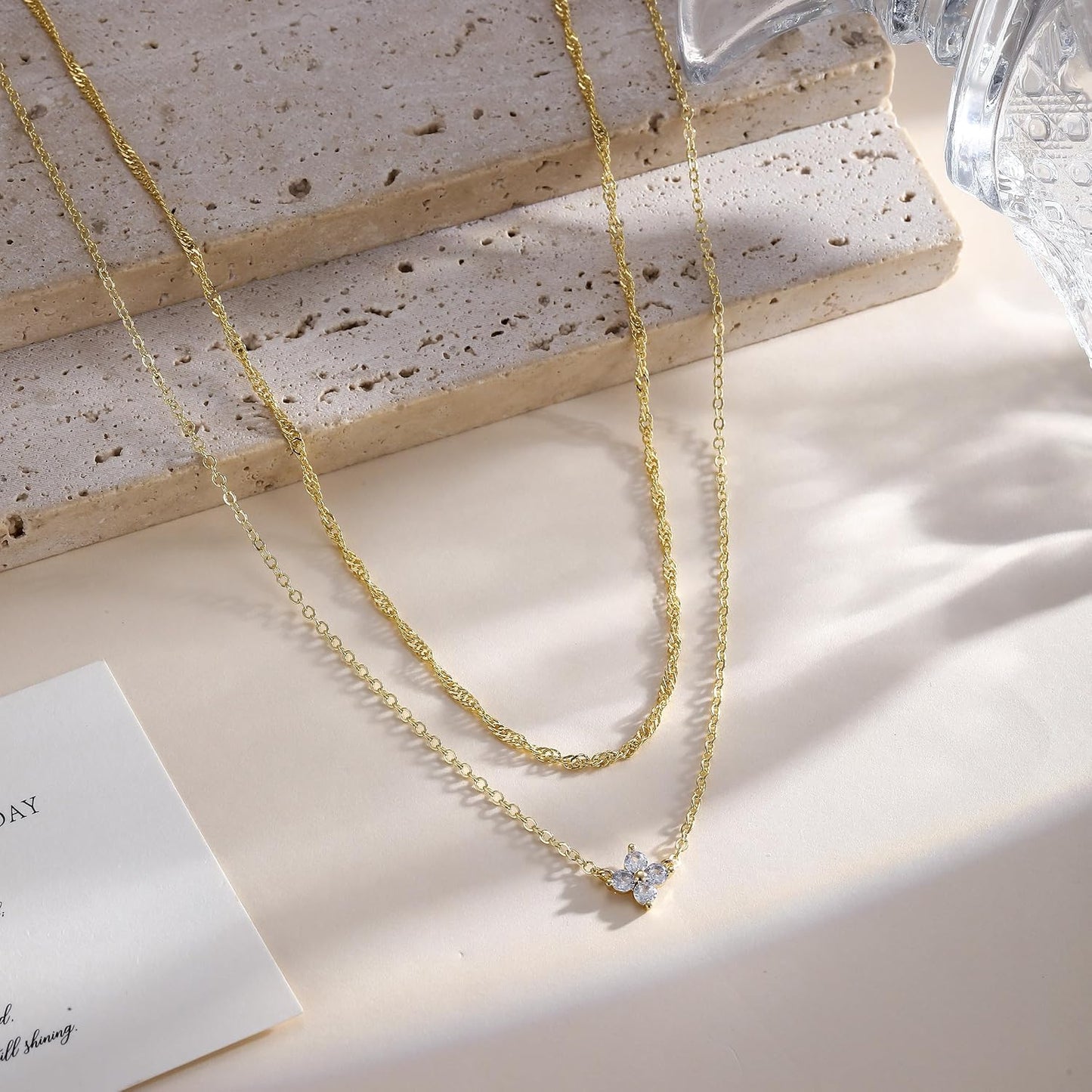 MIDEEO Collares en capas de oro para mujer, chapado en oro de 14 qu...