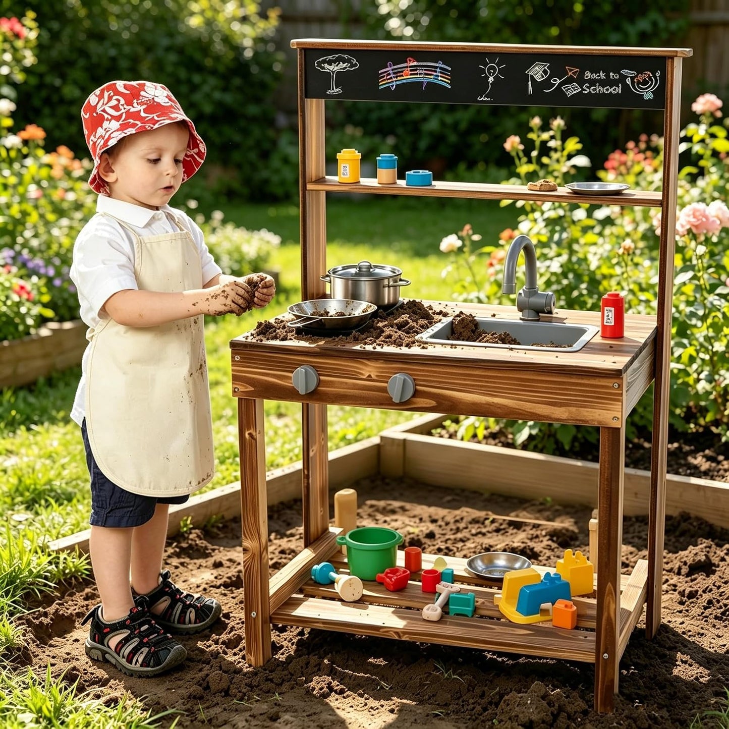 Costzon Cocina de barro, cocina de juego al aire libre con estufas,...