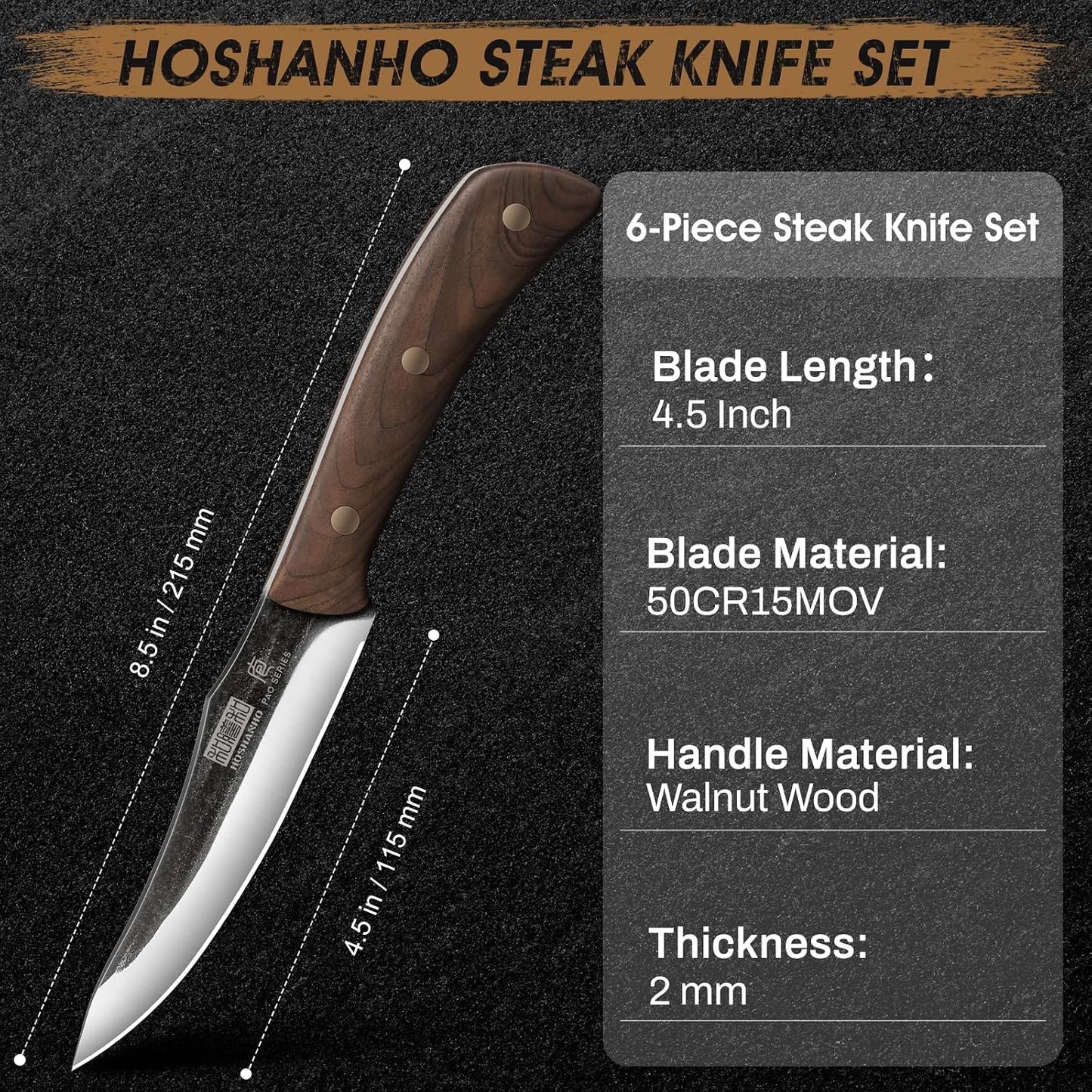 HOSHANHO Juego de 6 cuchillos para carne, ultra afilados de 4.5 pul...