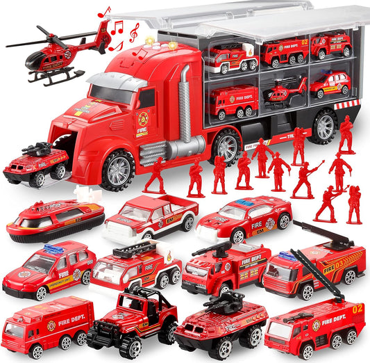 JOYIN Juego de vehículos de camión de bomberos 25 en 1 con sonidos...