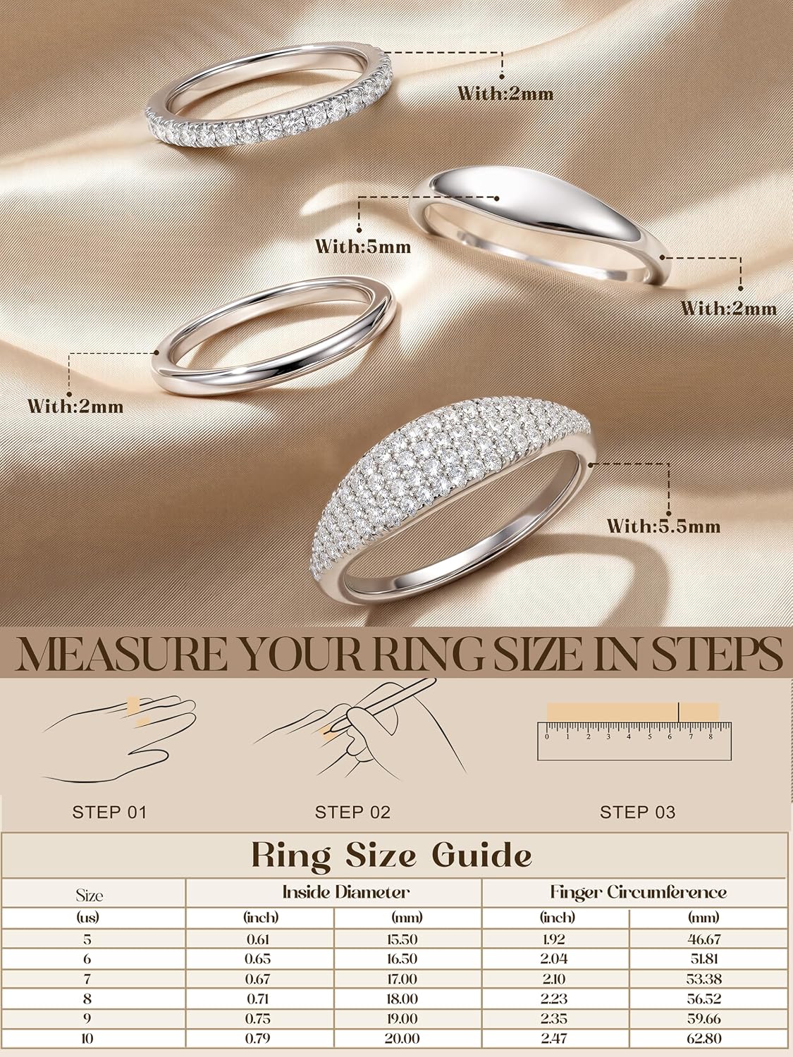 LOLIAS Anillos apilables chapados en oro de 14 quilates para mujer...