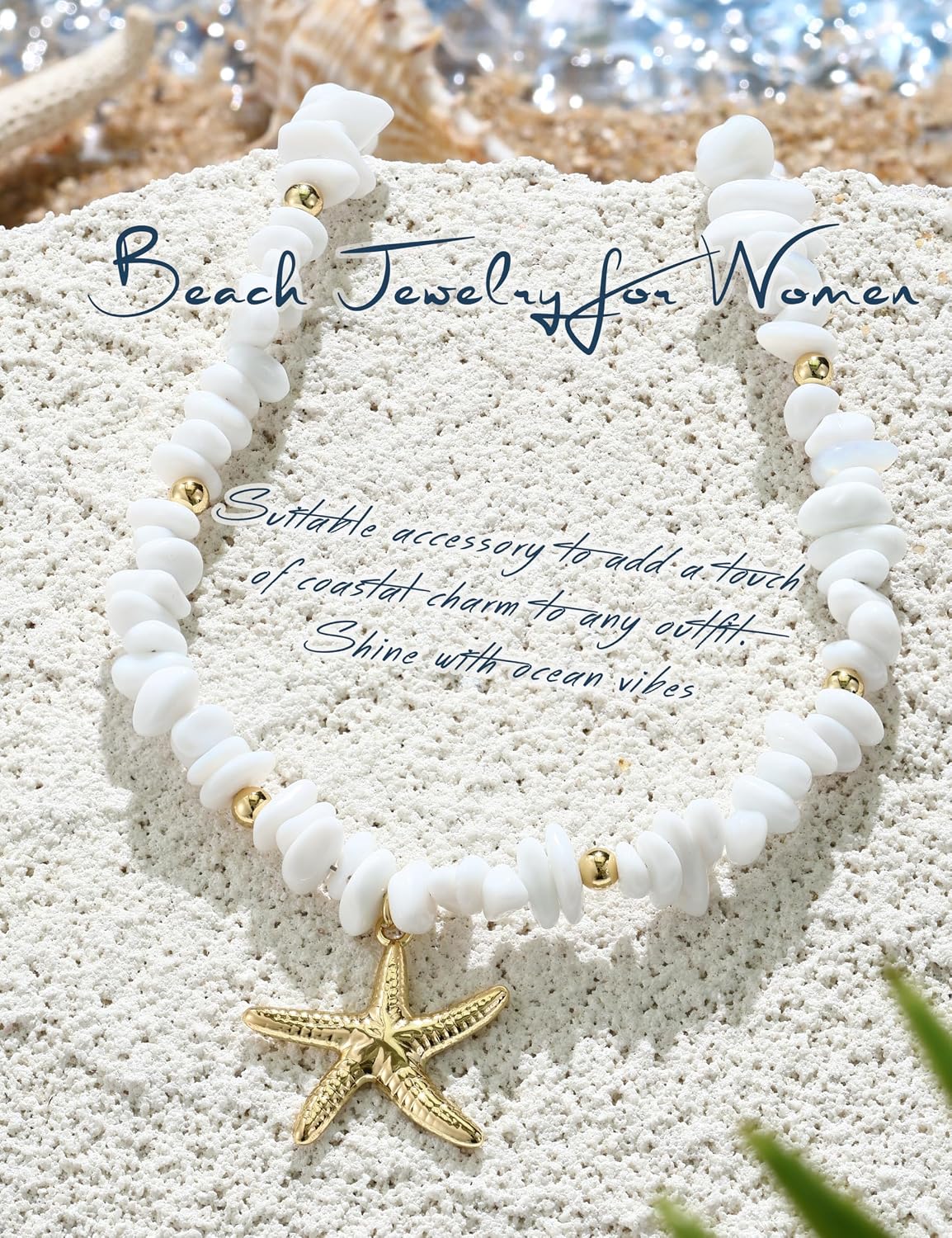 LOYALLOOK Collar de estrella de mar de concha para mujer, chapado e...