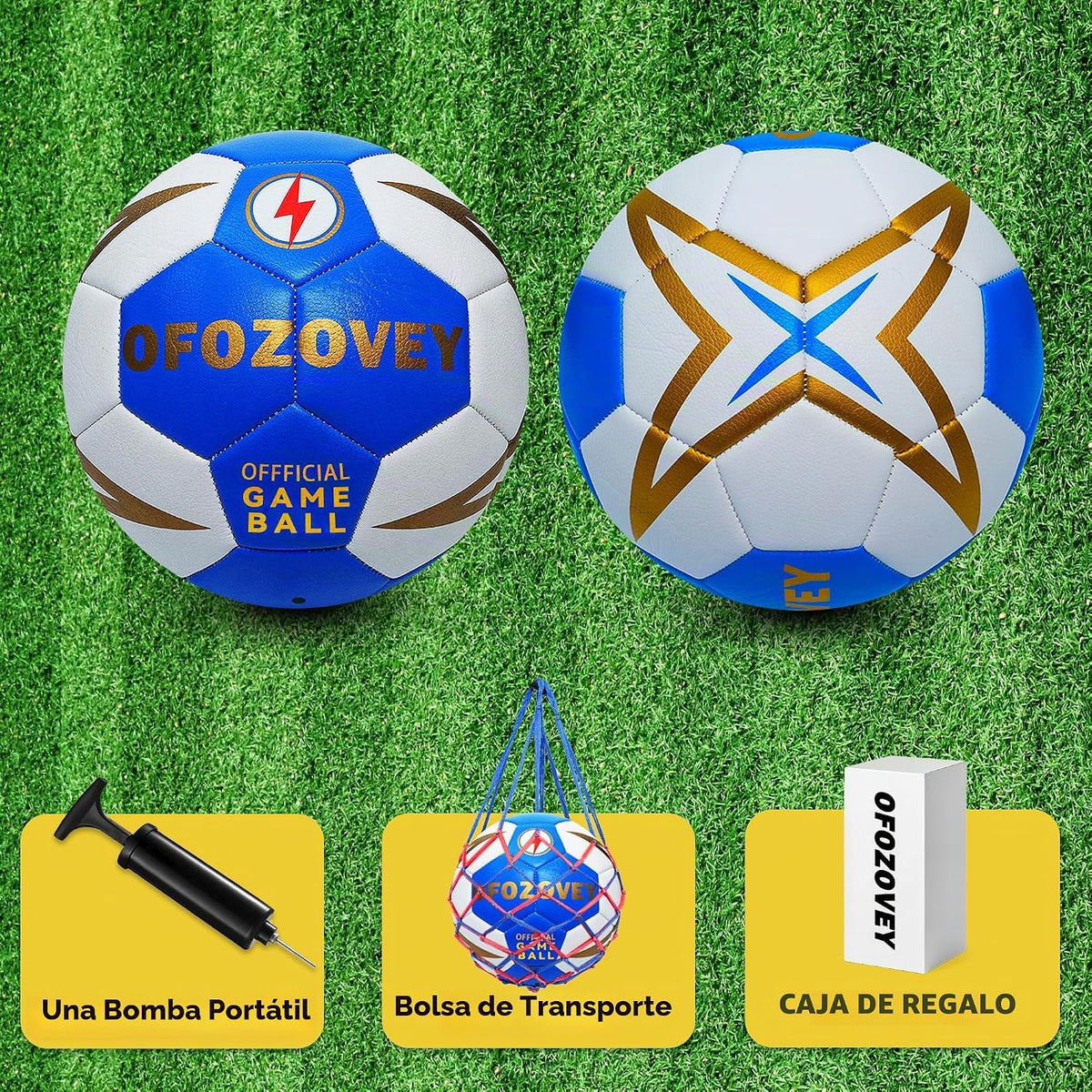 OFOZOVEY Balón de fútbol tamaño 3, 4, 5, paquete de dos, fútbol clá...