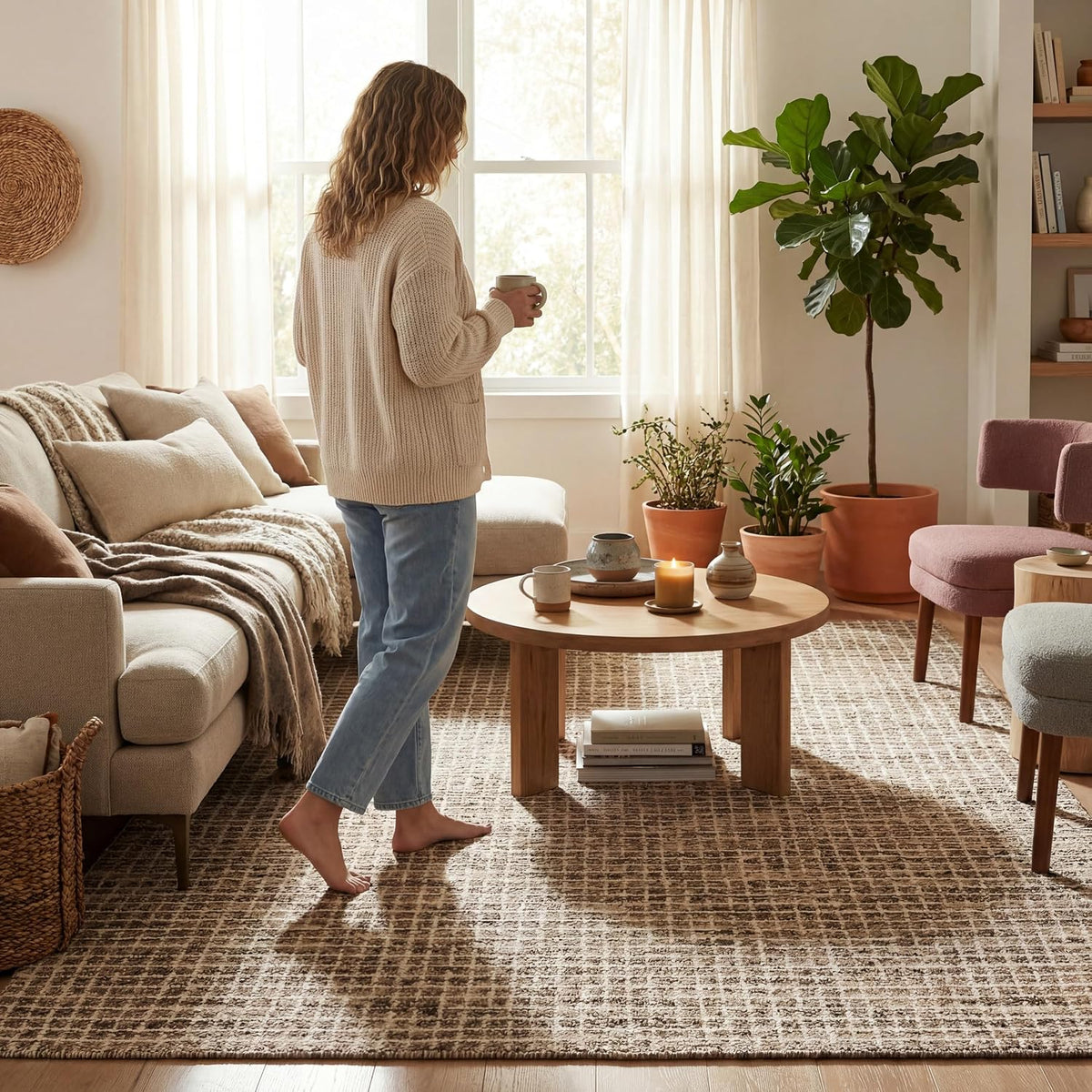 Rugs USA Melrose Marrón\/Marfil, 2.59 m x 3.51 m, Hecho a mano, Lan...