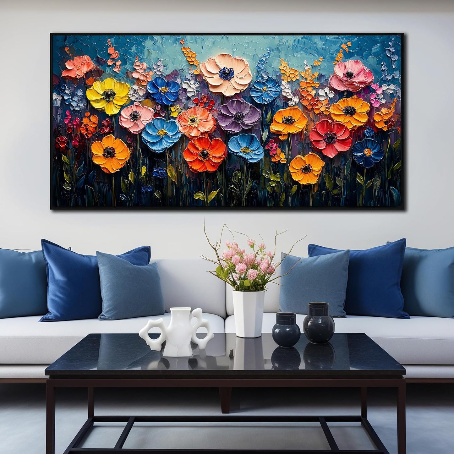 Arte de pared de flores para sala de estar, decoración de pared col...