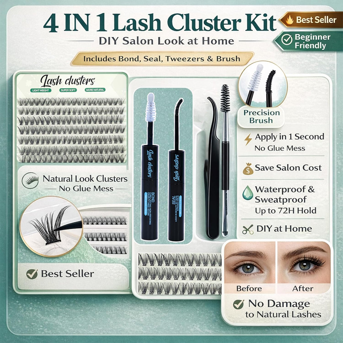 FebFeb Kit de 640 extensiones de racimo de pestañas 30D+40D, pestañ...