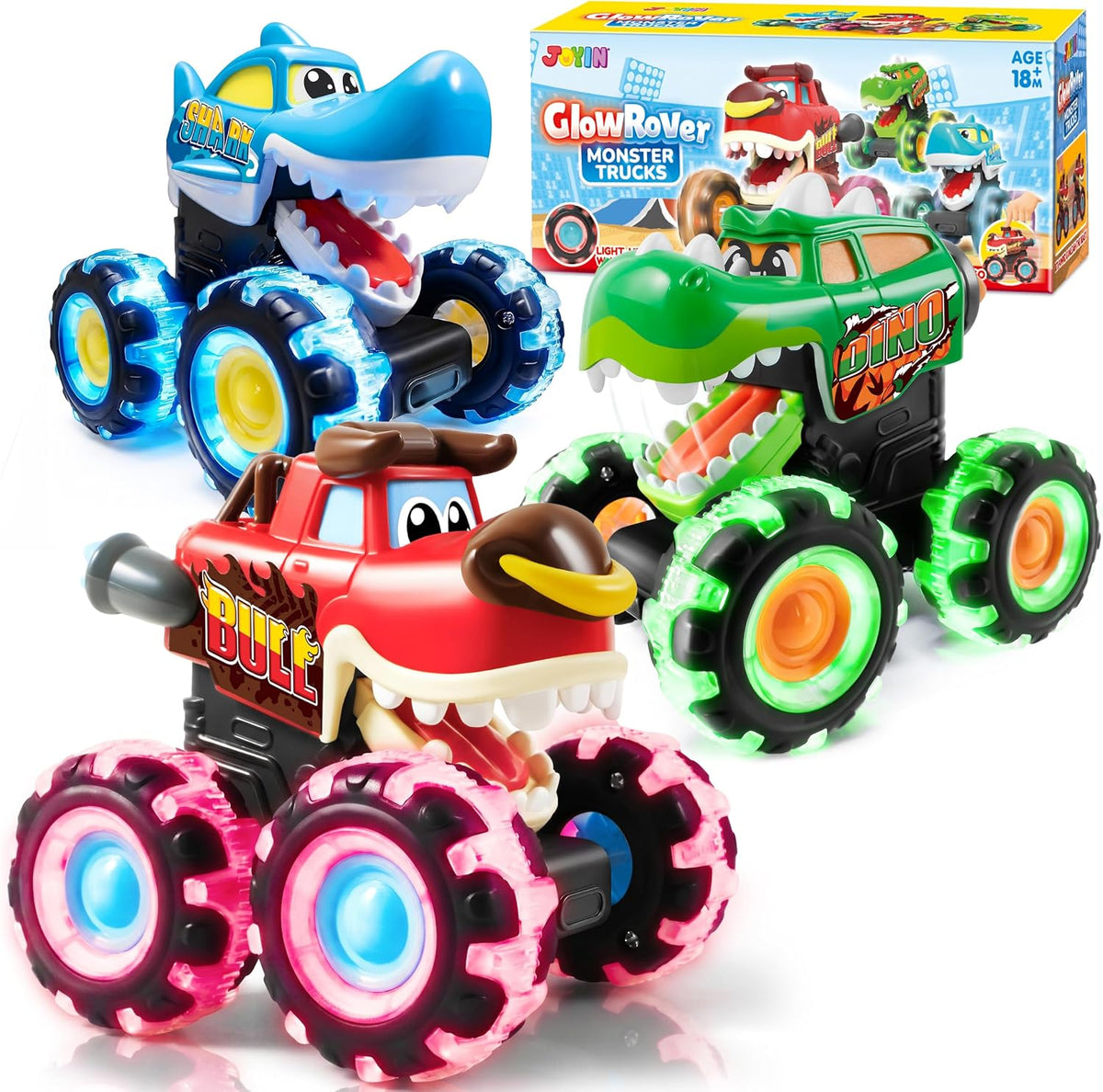 JOYIN - Paquete de 3 camiones monstruos de juguete - Coches ilumina...