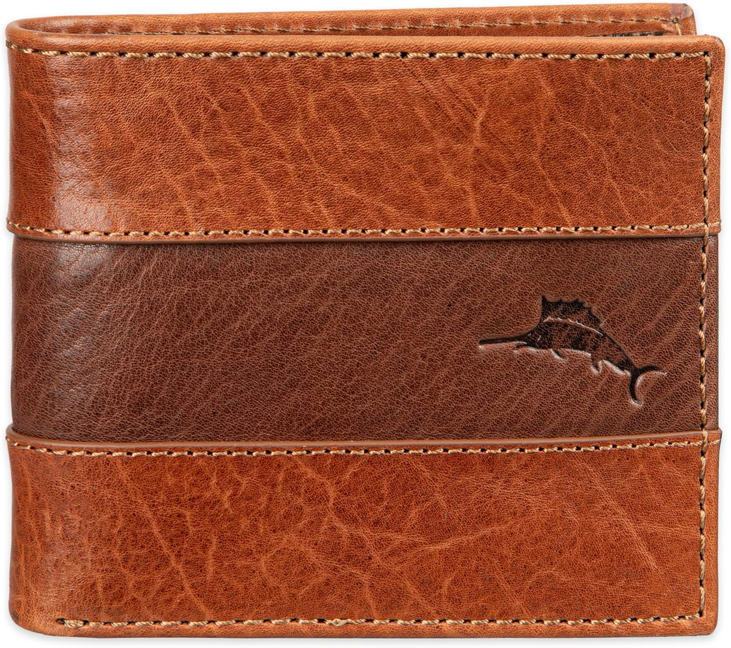 Tommy Bahama Cartera de cuero genuino con capacidad extra, delgada,...