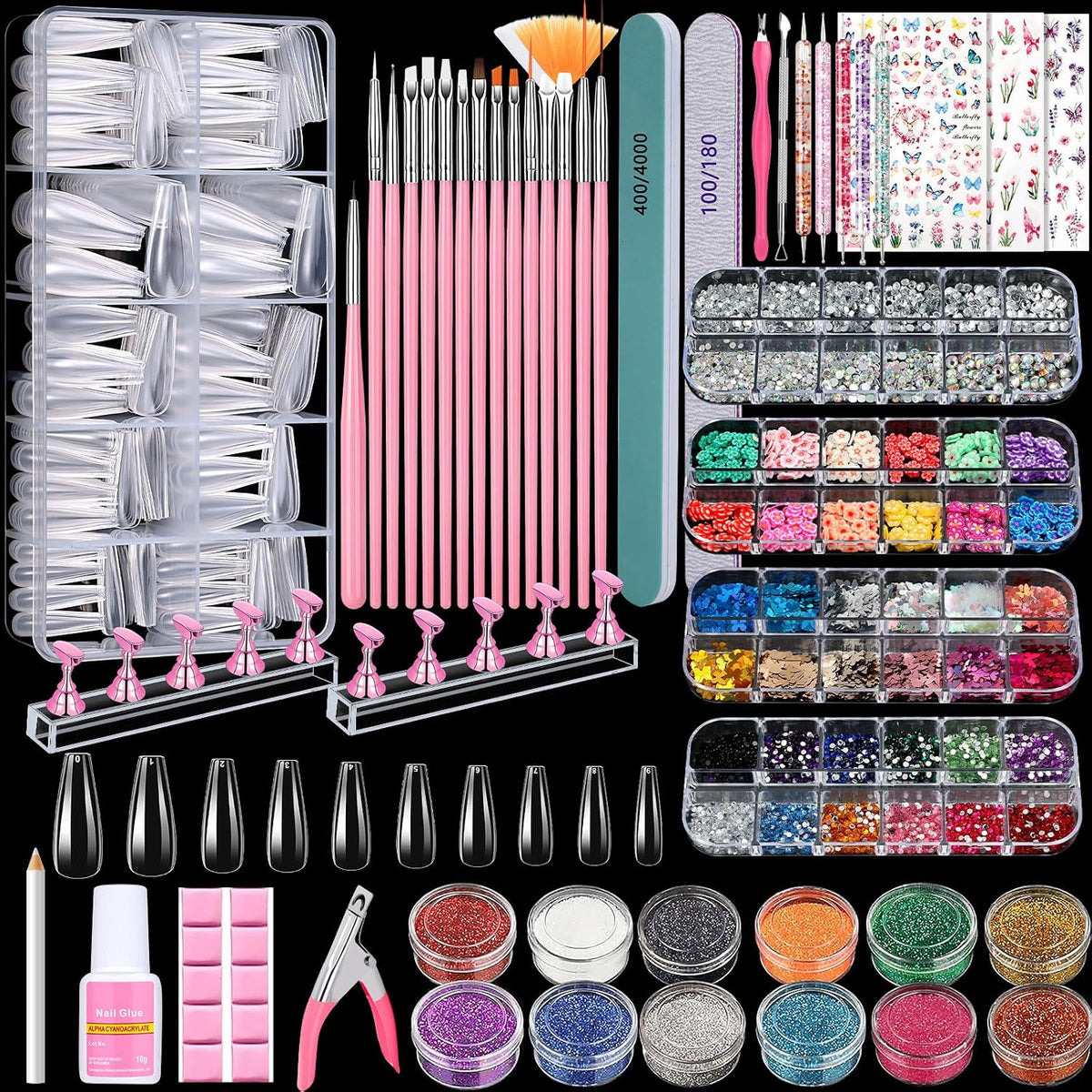 Kit de uñas postizas acrílicas, kit de uñas postizas a presión con...