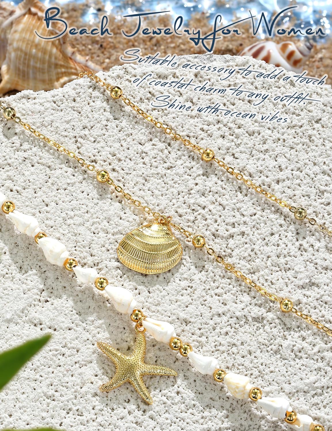 LOYALLOOK Collar de estrella de mar de concha para mujer, chapado e...