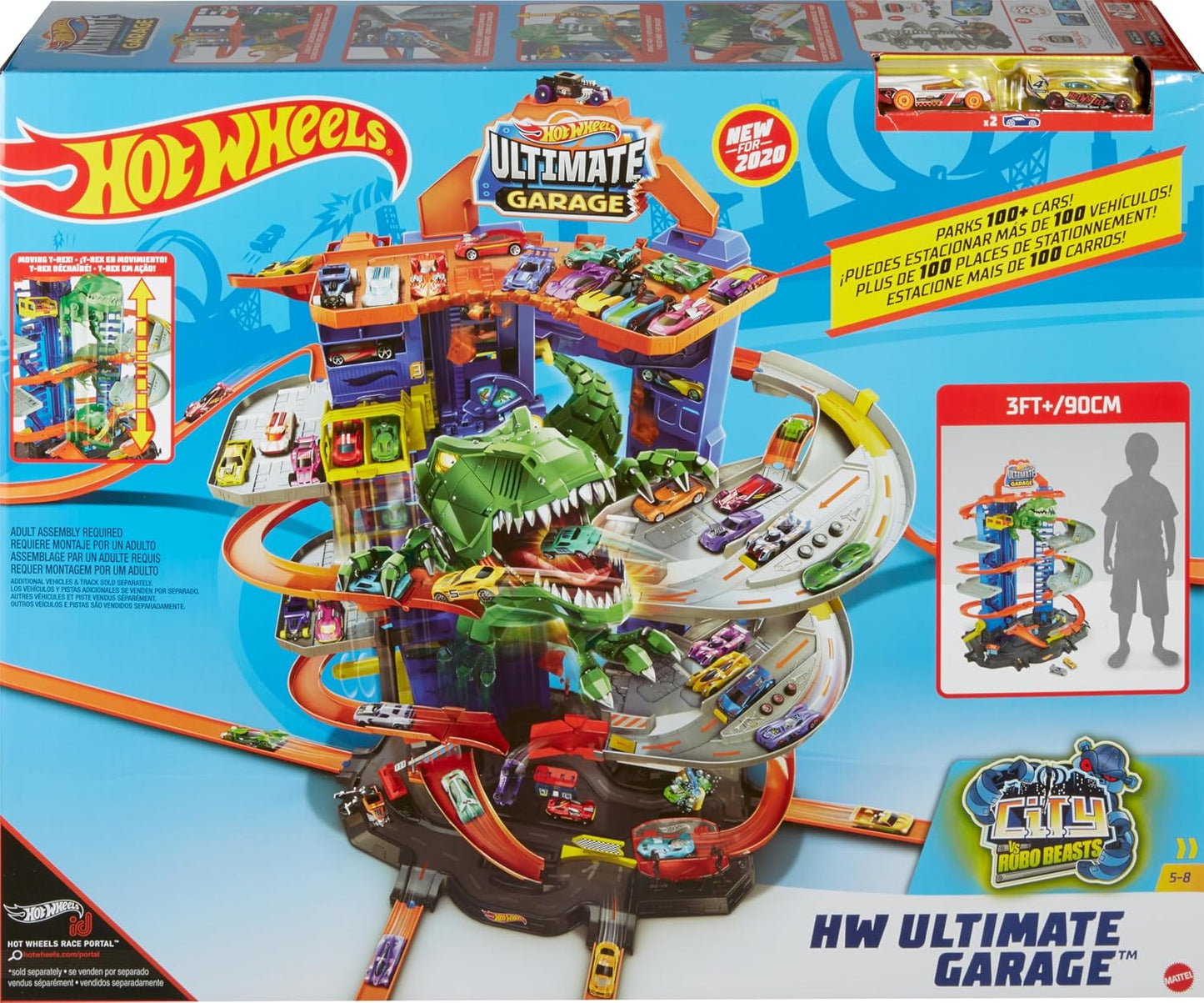 Hot Wheels Ultimate Garage Track Playset y 2 autos de juguete a esc...