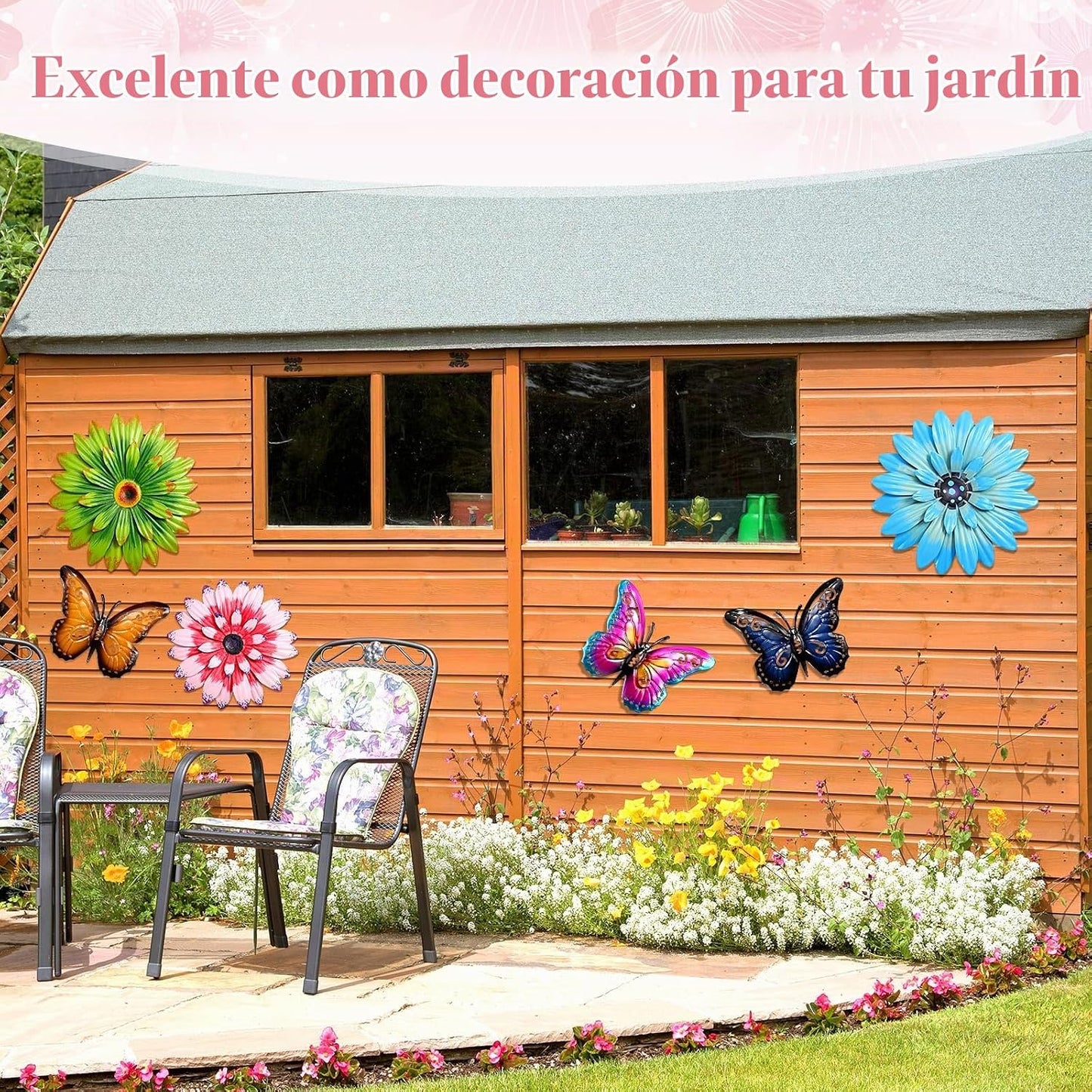 Gisafai Paquete de 10 decoraciones de pared de metal con flores par...