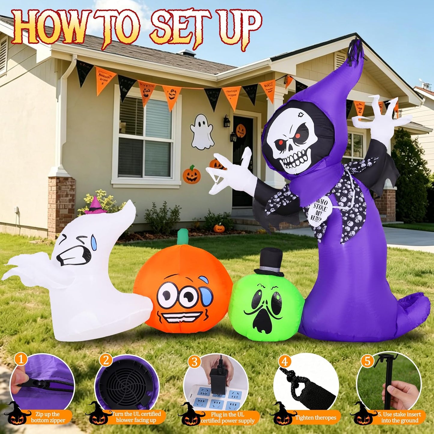 Inflables de Halloween de 8 pies de largo para decoraciones al aire...