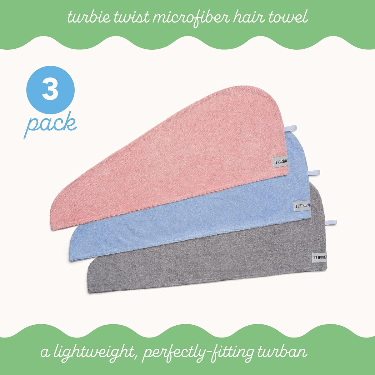 Turbie Twist Paquete de 3 toallas de microfibra para el cabello par...