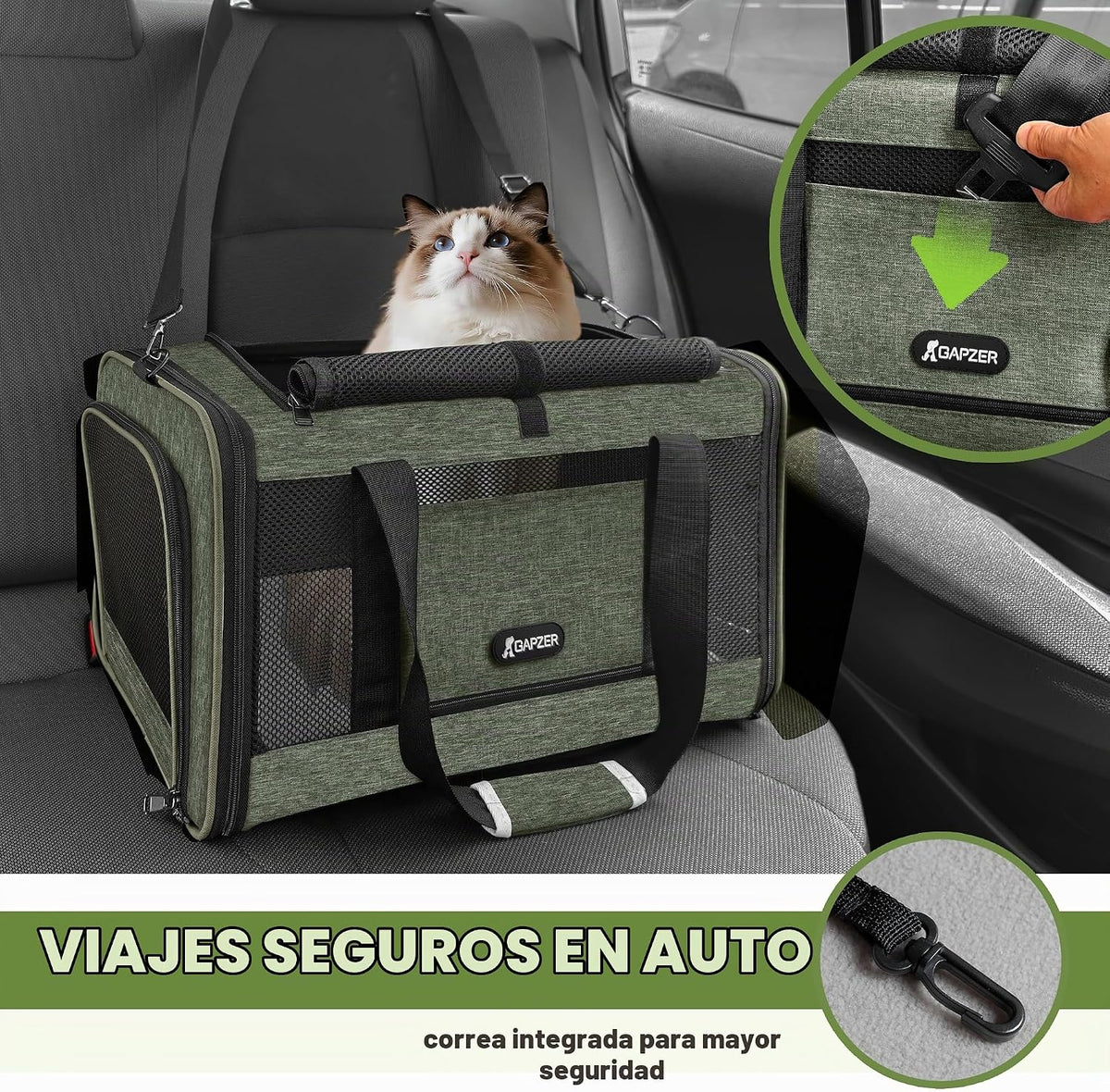 GAPZER Bolsa de transporte mediana para gatos, ligera, de lados sua...