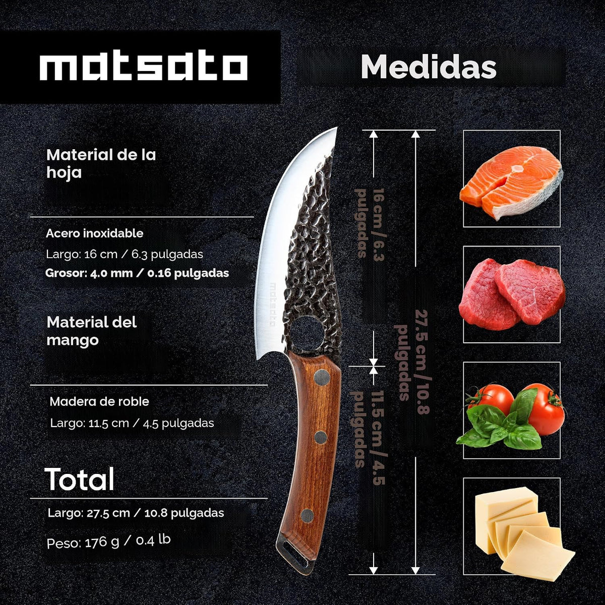 Cuchillo de chef Matsato: cuchillo de cocina perfecto para cocinar,...