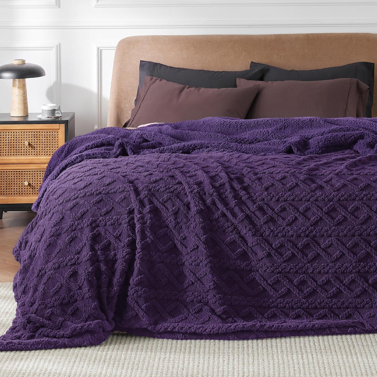 Bedsure Manta de forro polar sherpa, jacquard de cable, cálida, mor...