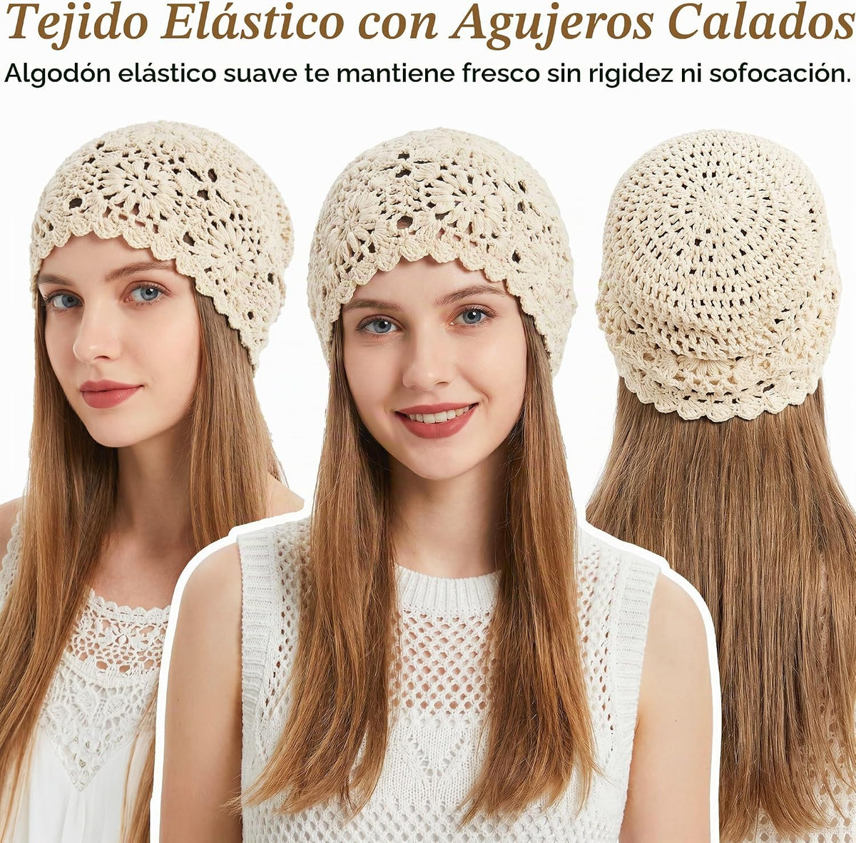 Ababalaya Gorro de ganchillo hecho a mano 100% algodón para mujer |...