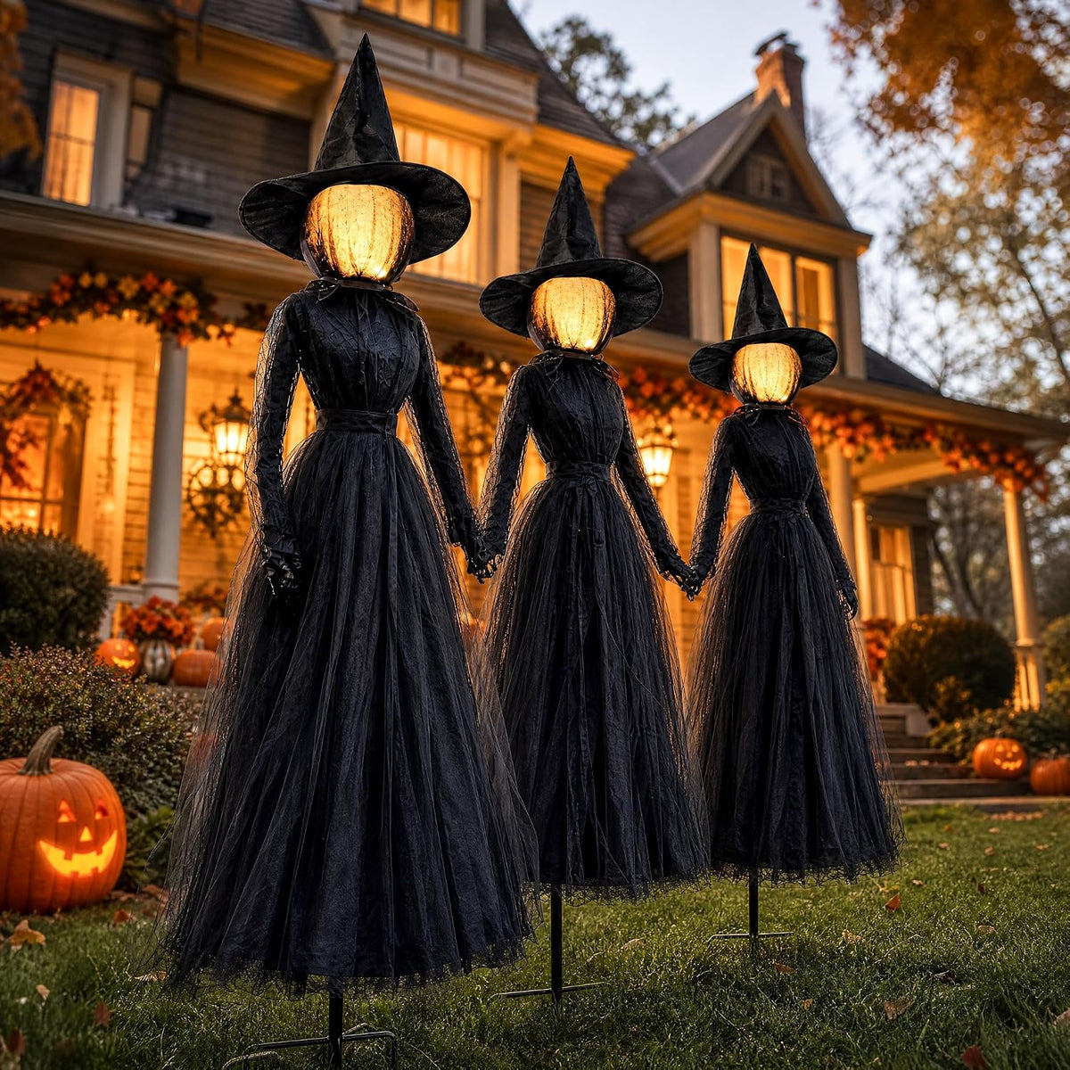 TW SHINE Decoraciones de bruja de Halloween para exteriores, juego...