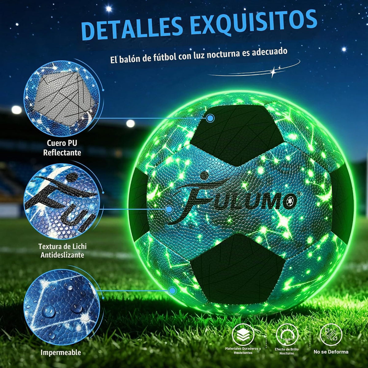 FULUMO Balón de fútbol que brilla en la oscuridad tamaño 5\/4 con b...