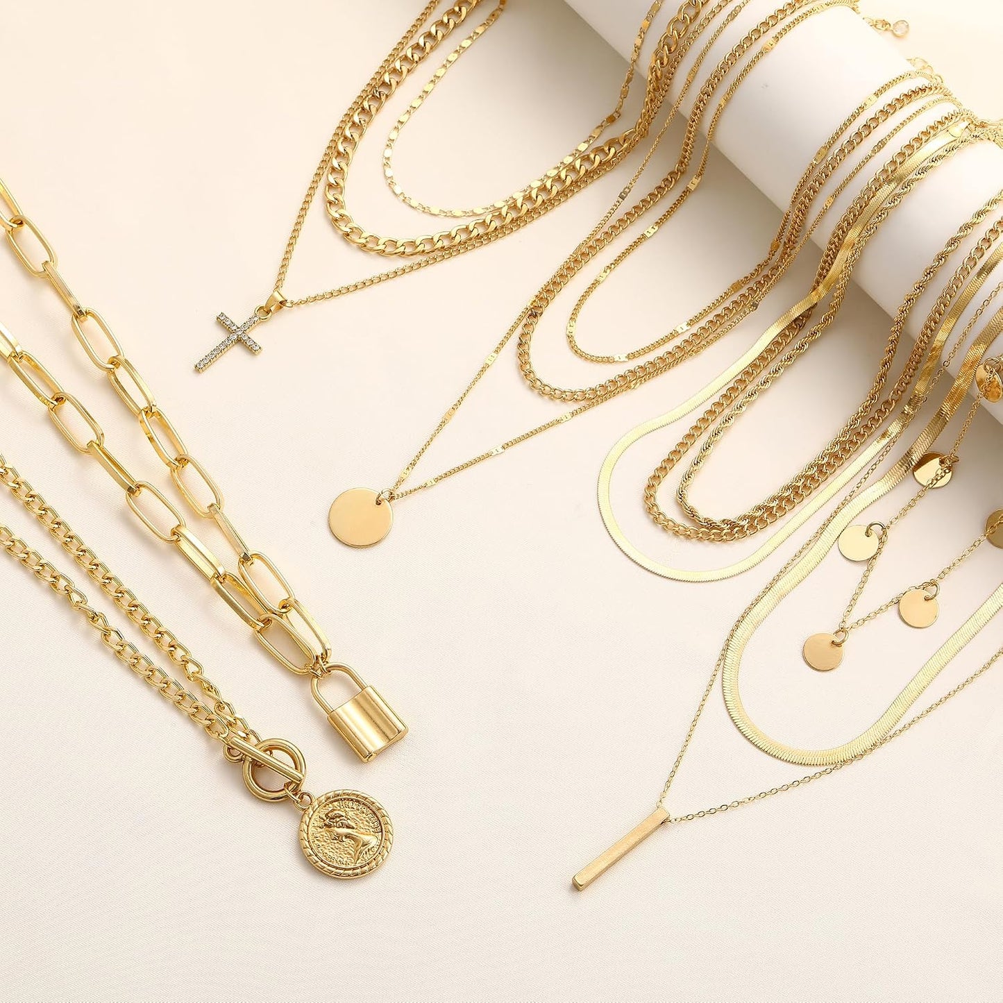FAXHION Juego de joyas de oro para mujer, 68 piezas, con 7 collares...