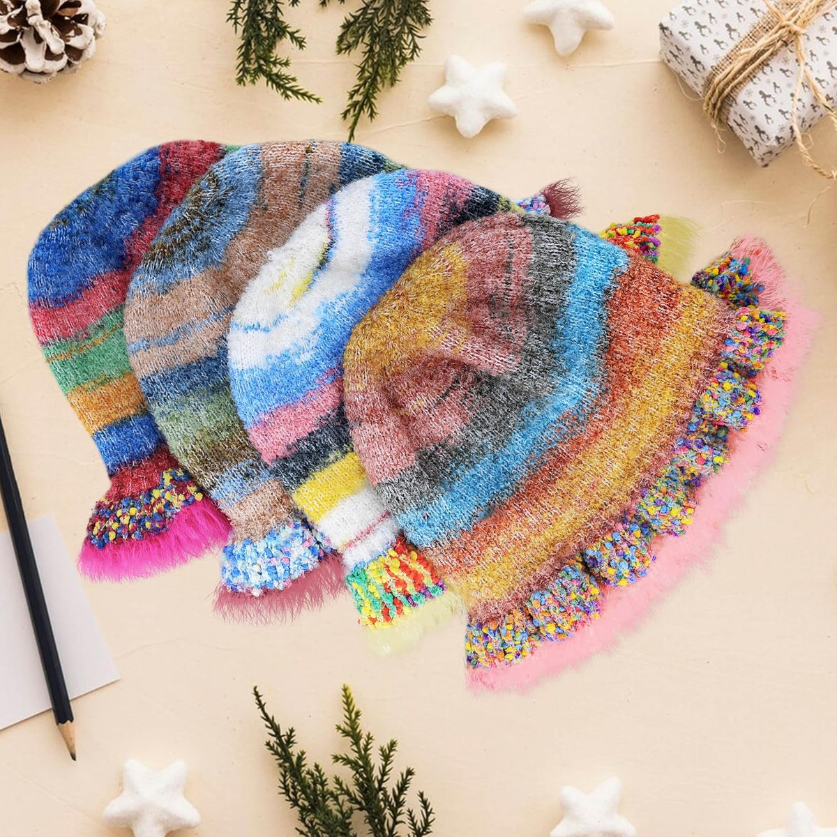 Busnos Gorros de ganchillo para mujer, gorro de moda para mujer, li...