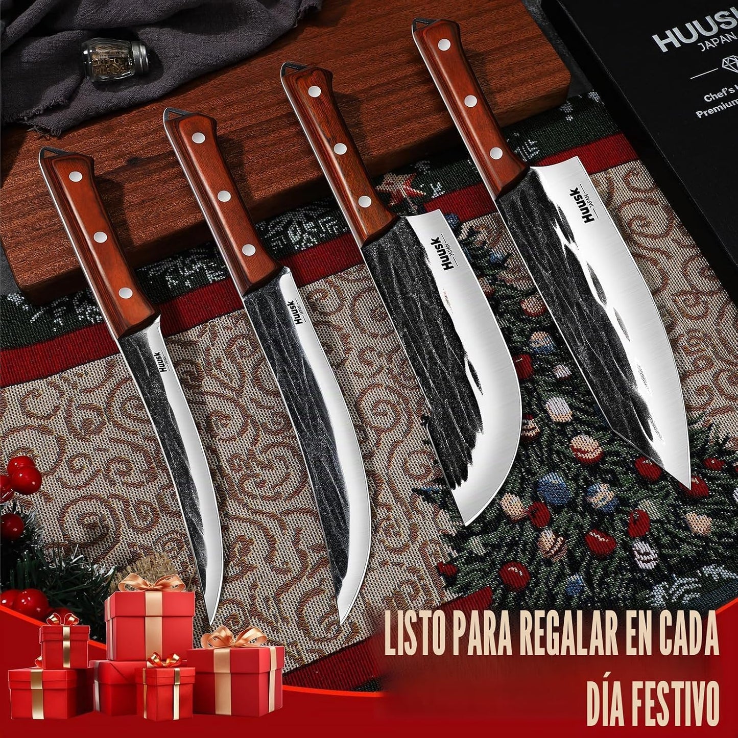 Huusk - Juego de cuchillos de carnicero, 4 cuchillos de barbacoa fo...