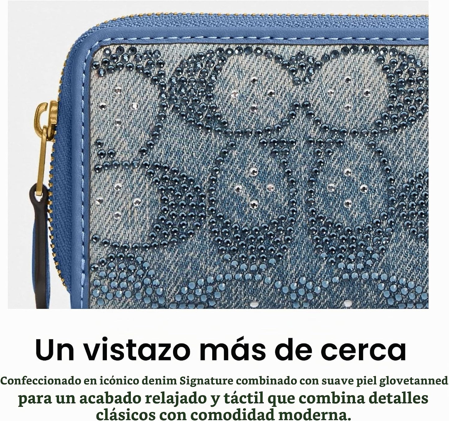 Coach Tarjetero pequeño con cremallera para mujer, Mezclilla, Talla...