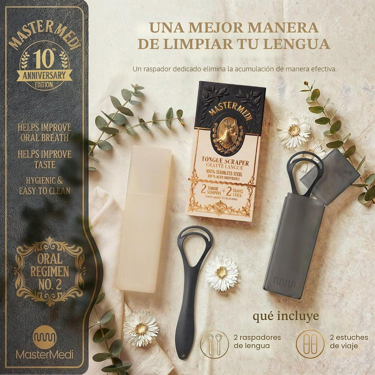 MasterMedi Raspador de lengua negro con estuches (forma de cuchara,...