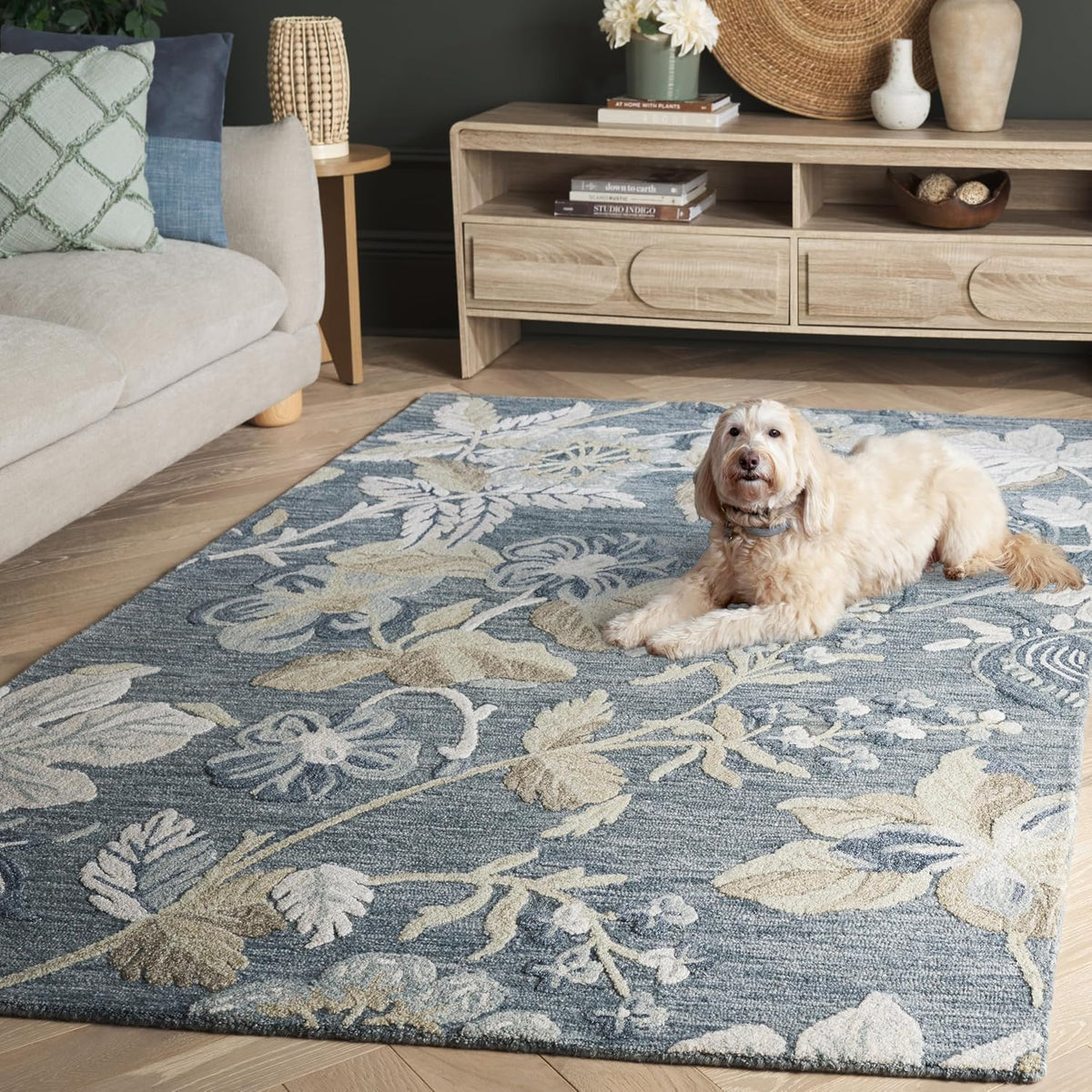 SAFAVIEH Jardin Collection - Alfombra cuadrada de 6 pies, color azu...
