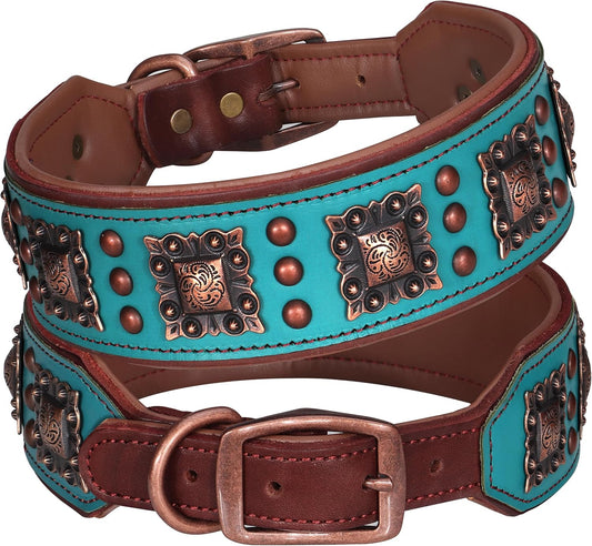 PET ARTIST Collar de perro de cuero acolchado mejorado, collares de...