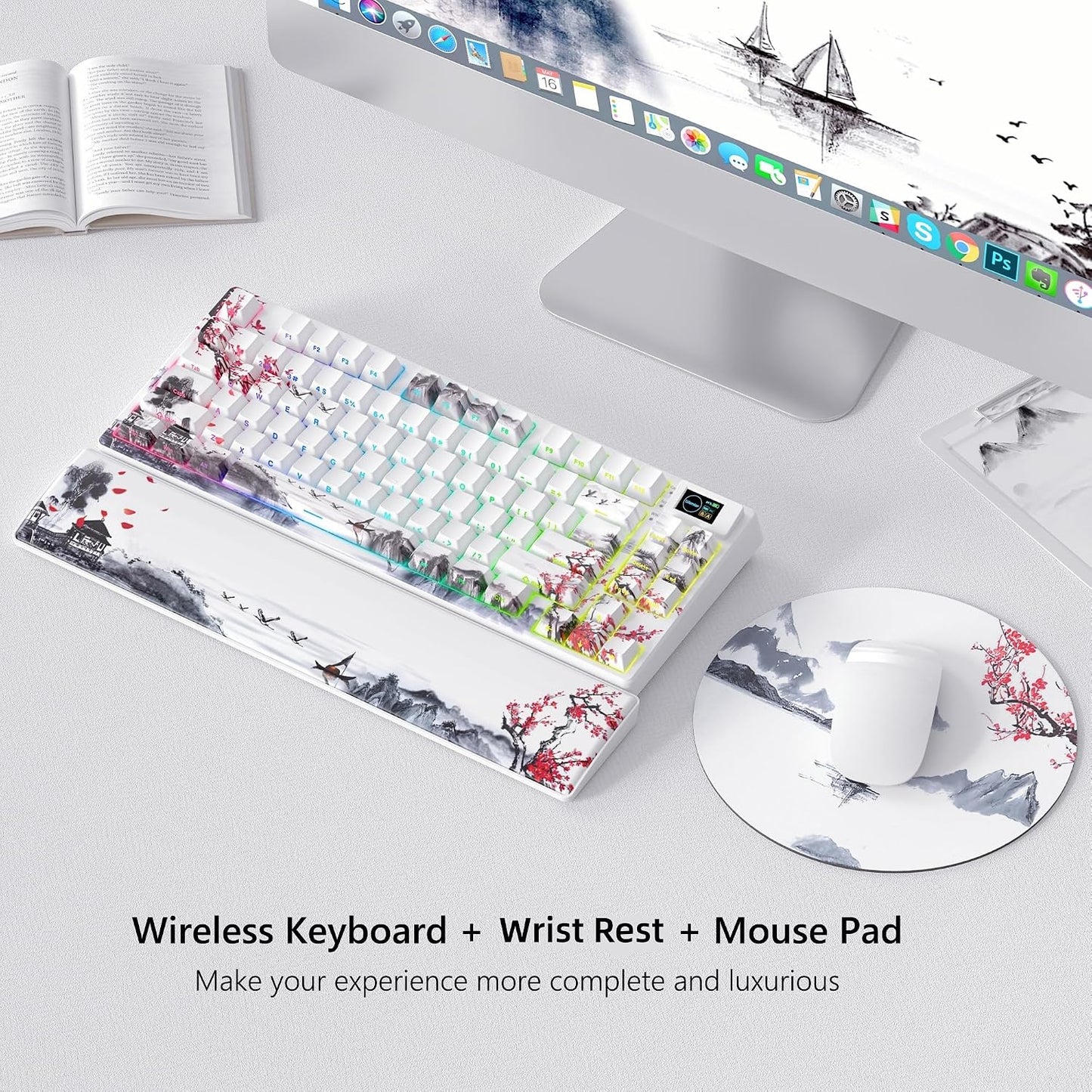 Womier 75% Teclado mecánico inalámbrico con pantalla multimedia en...