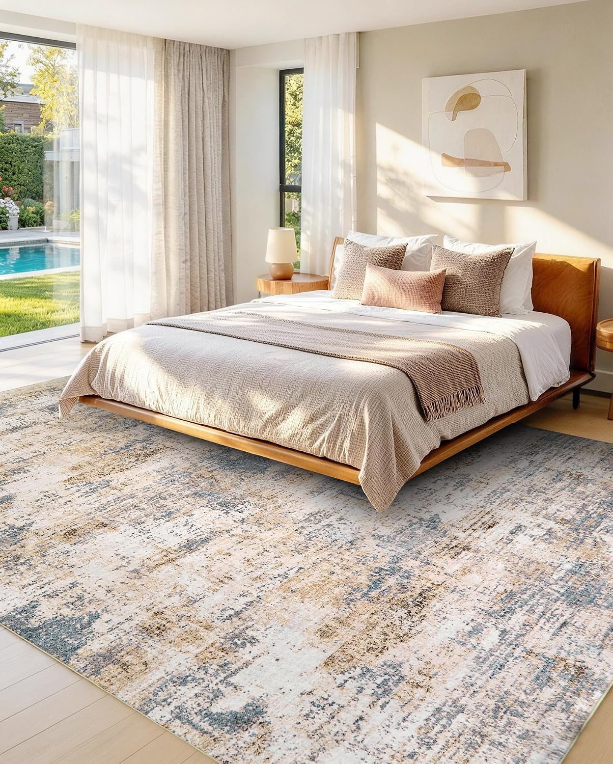 Alfombra lavable para sala de estar, 8 x 10, moderna, neutra, abstr...