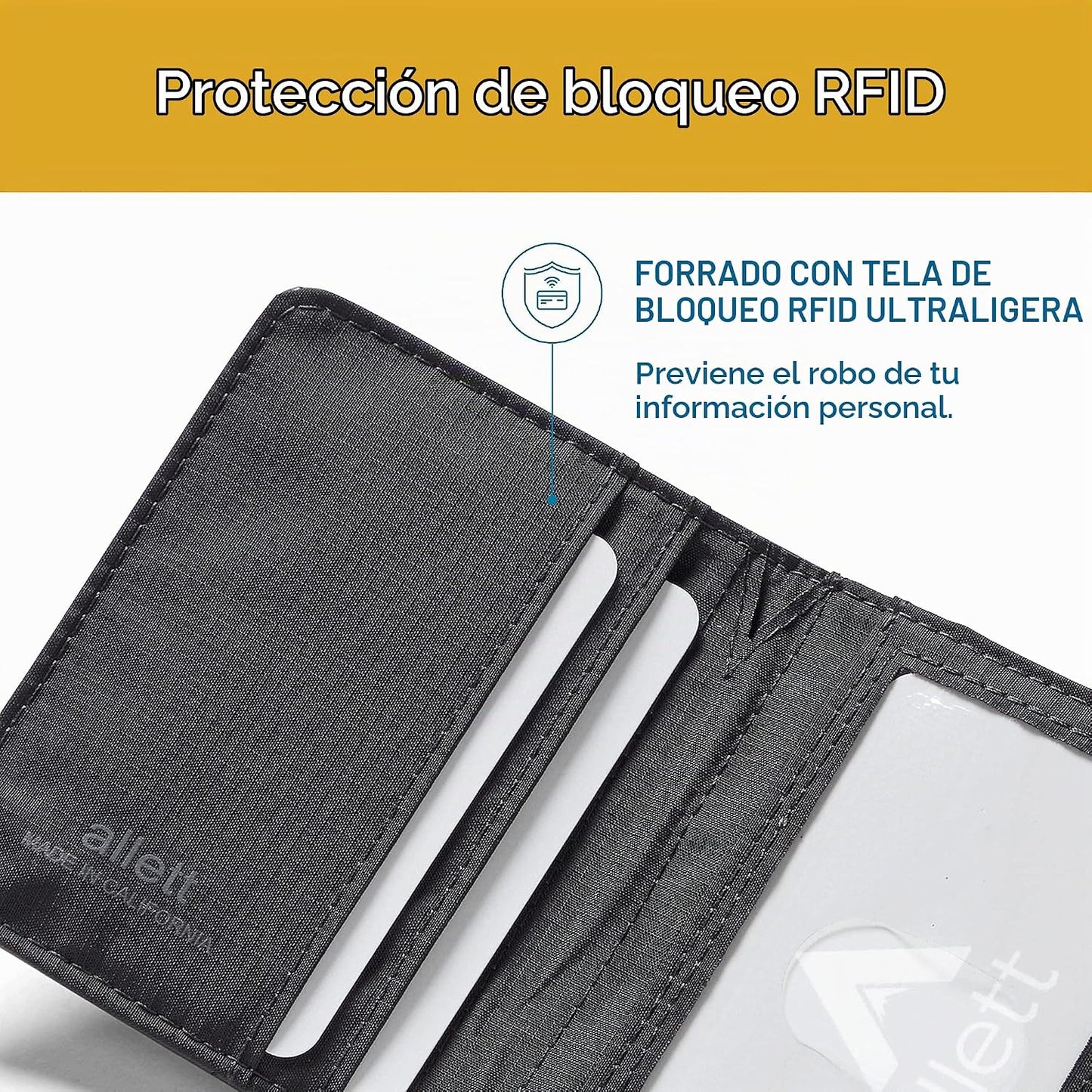 Allett Cartera híbrida para tarjetas, piel, bloqueo RFID, diseño ve...