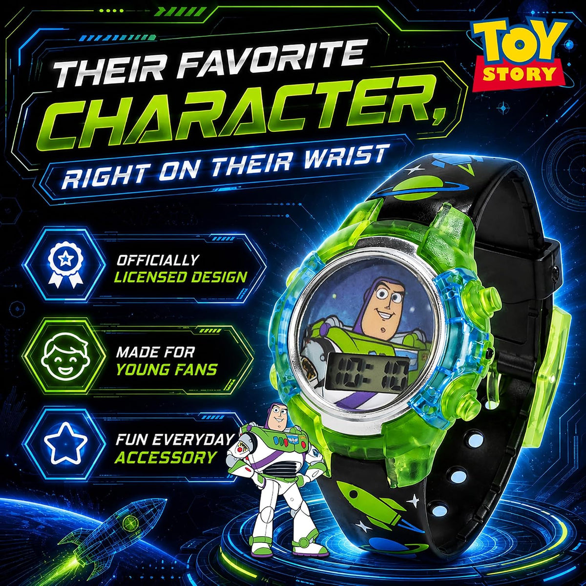 Disney Pixar Toy Story 4 Buzz Lightyear - Reloj LCD intermitente pa...