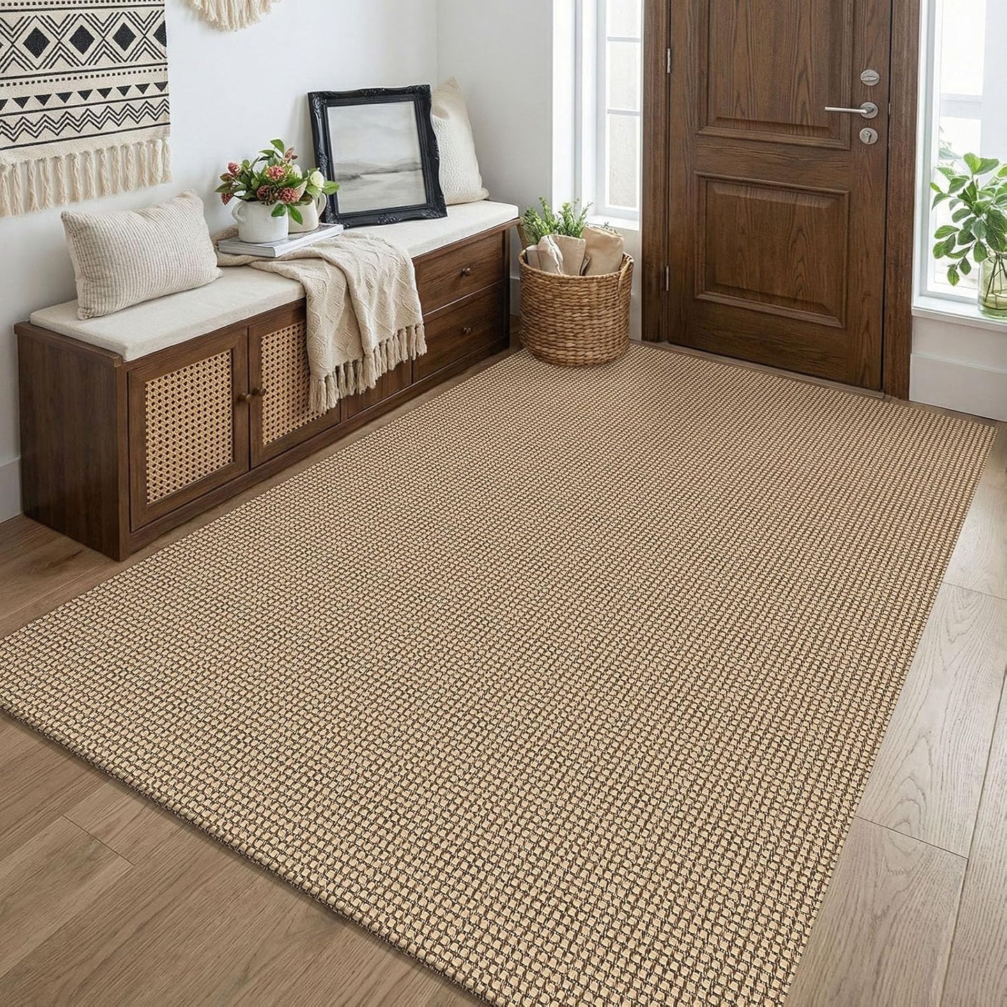 KOZYFLY Alfombra tejida de estilo bohemio lavable de 4 x 5 pies, al...