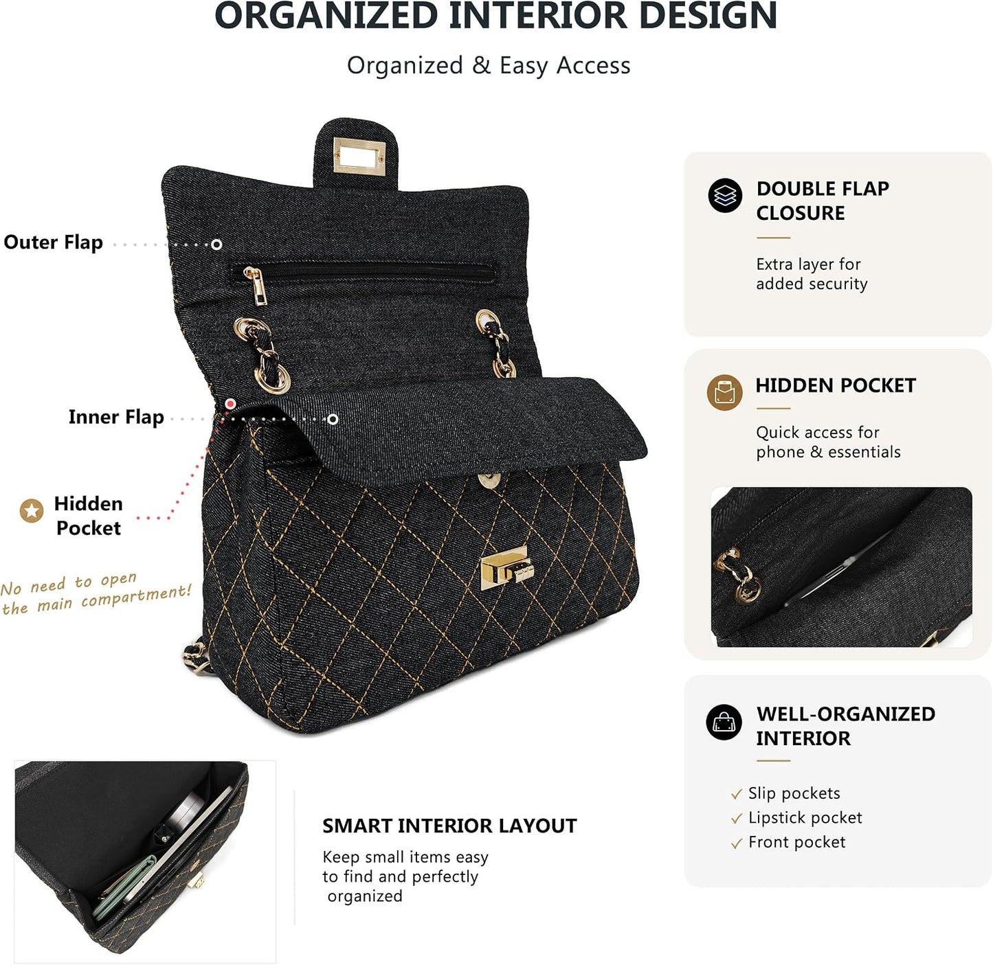 M-ioi-M Bolsos cruzados acolchados de mezclilla para mujer, bolsos...