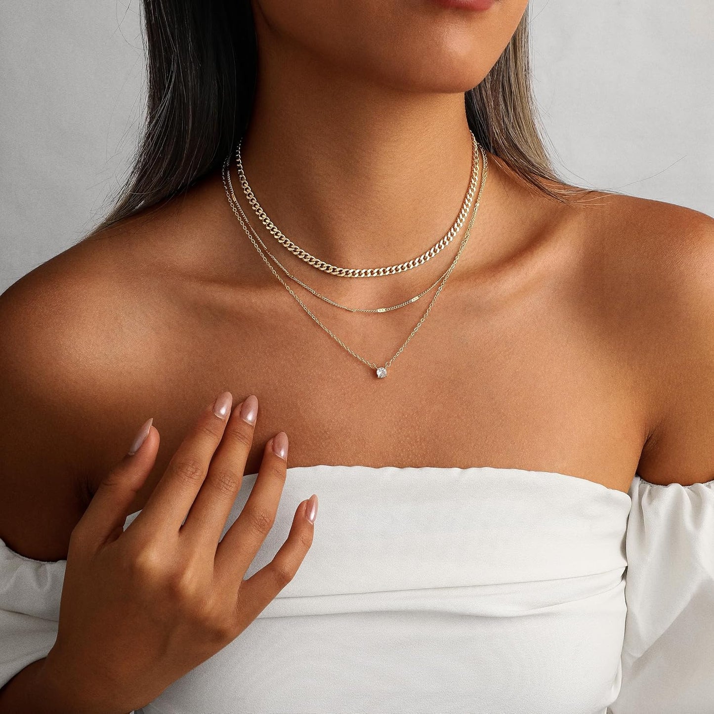 Coshilta Collares de oro en capas para mujer, chapado en plata de l...