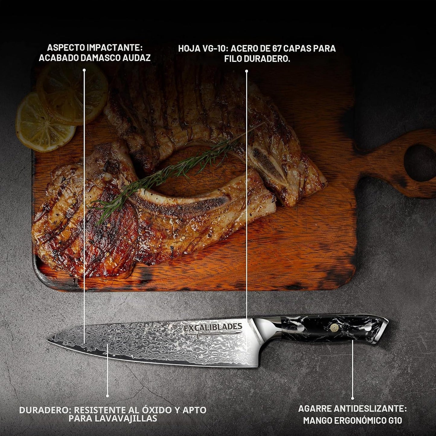 EXCALIBLADES Cuchillo de chef de 8 pulgadas \u2013 Cuchillo de coci...