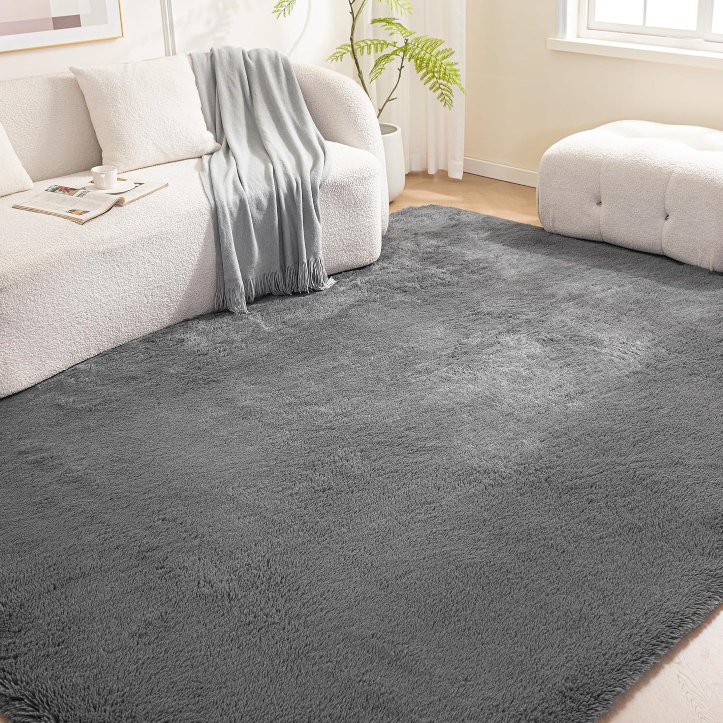 Amazon Basics Alfombra esponjosa lavable, alfombra lanuda para sala...